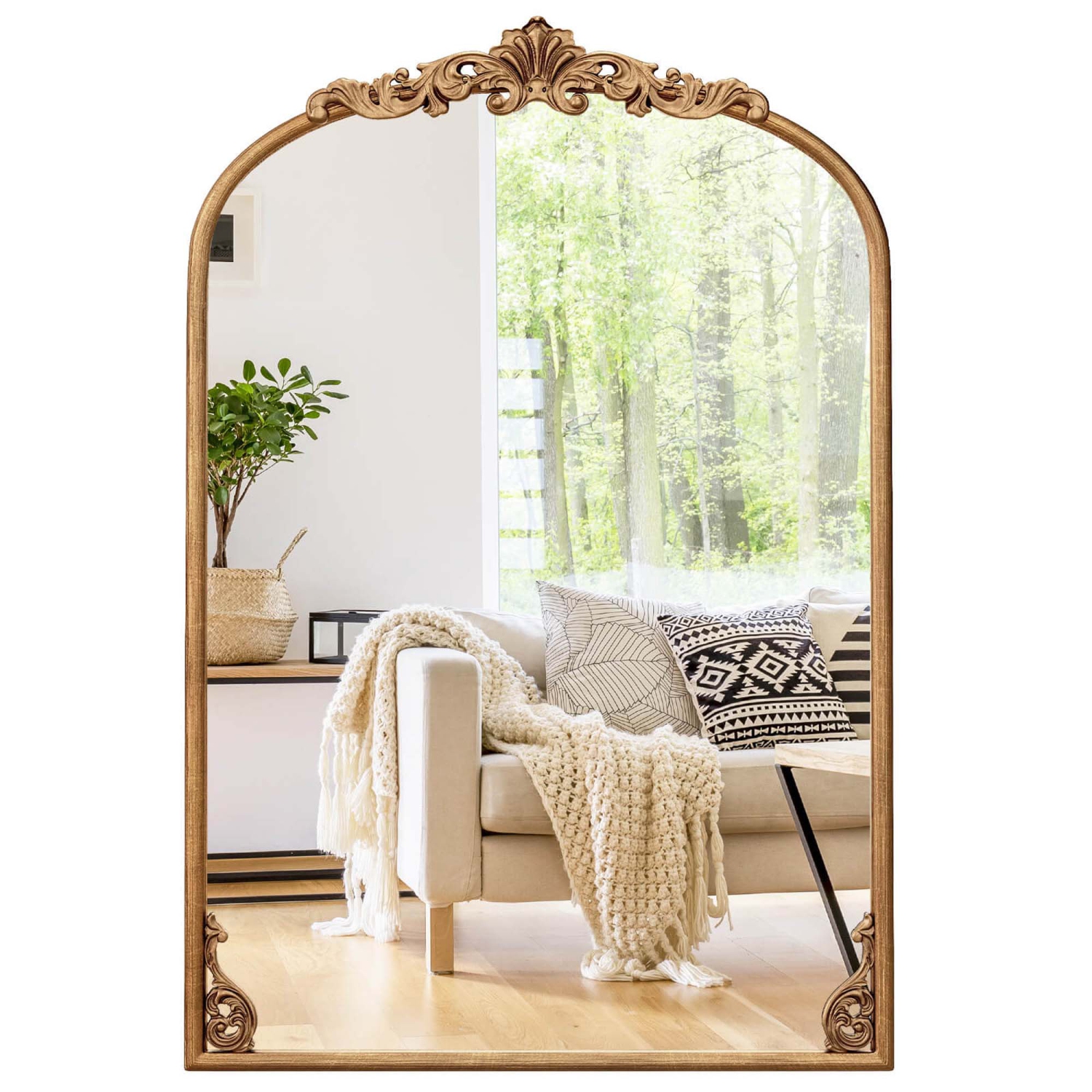 Miroir arqué baroque traditionnel style ancien de Costway Gold pour mur avec cadre en métal