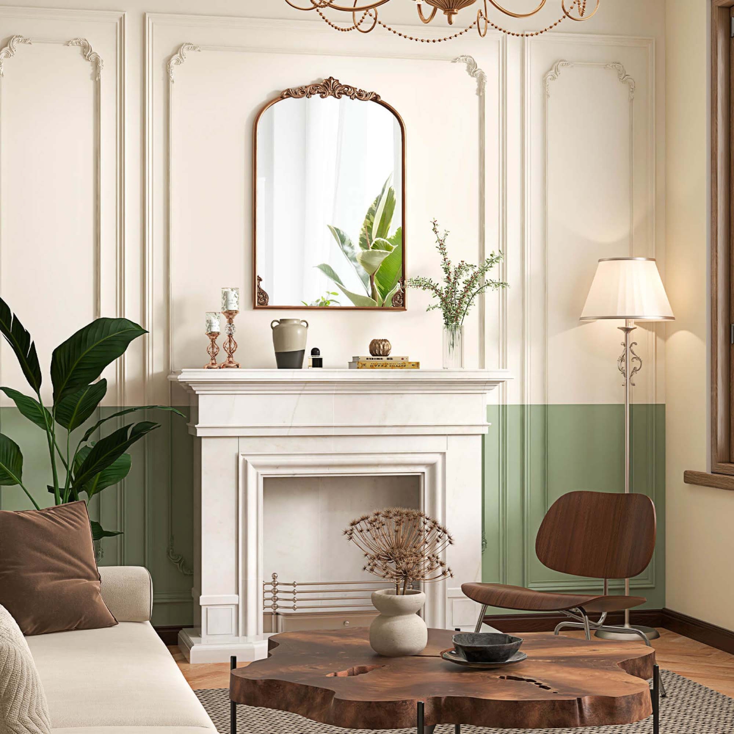 Miroir arqué baroque traditionnel style ancien de Costway Gold pour mur avec cadre en métal