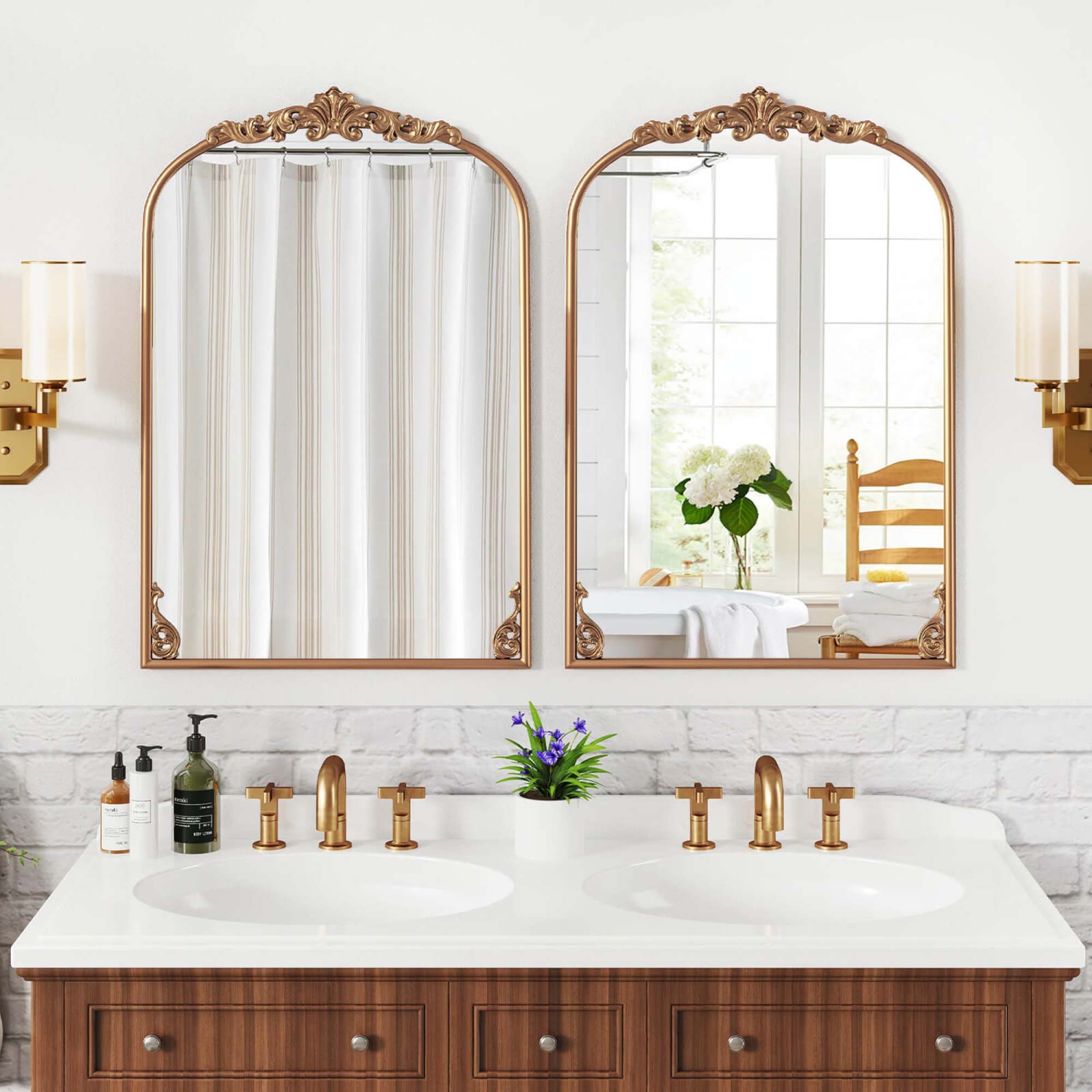 Miroir arqué baroque traditionnel style ancien de Costway Gold pour mur avec cadre en métal