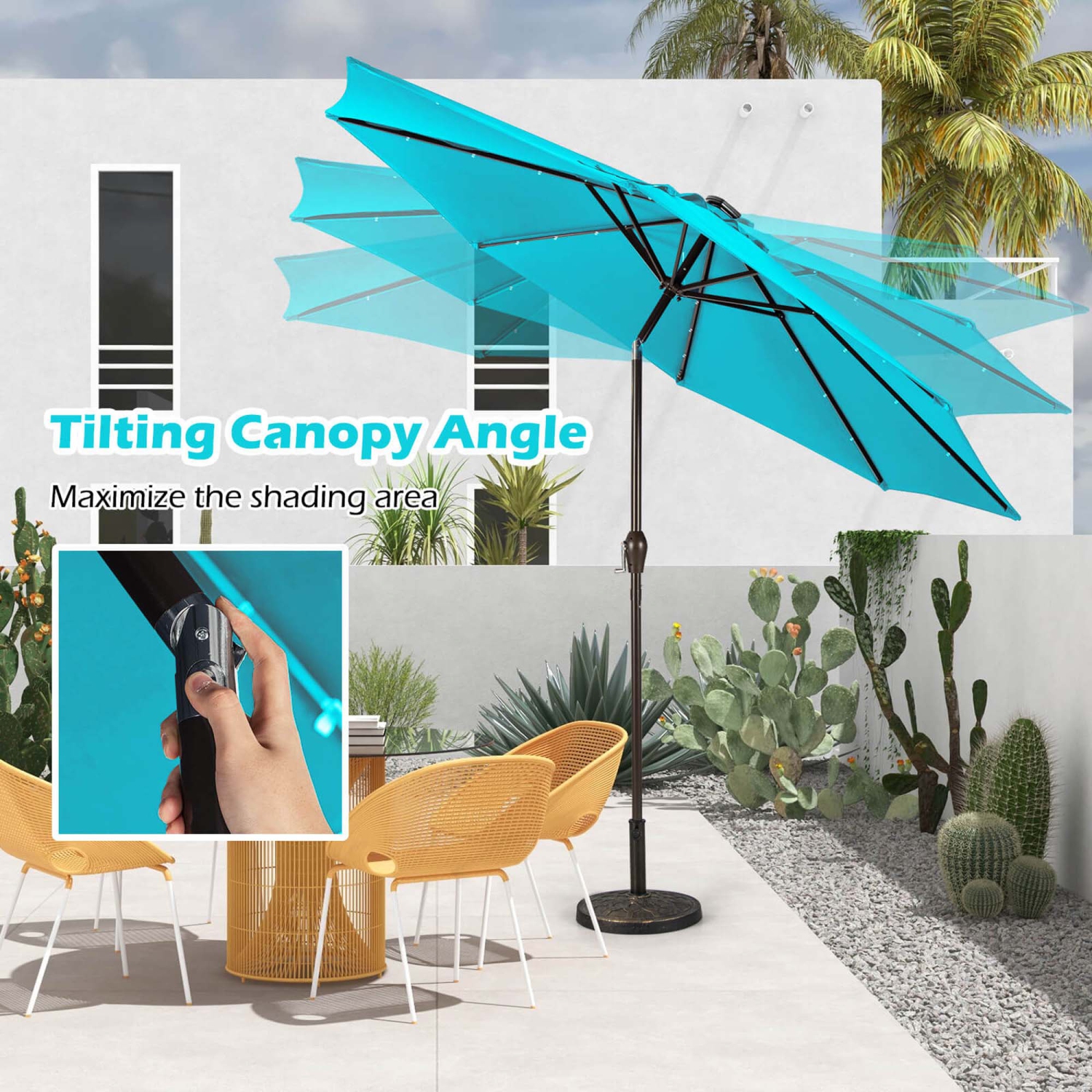 Costway 10' Solar LED Lighted Patio Market Umbrella Shade Tilt Adjustment Crank