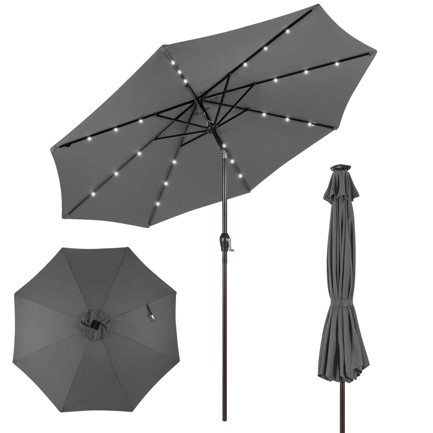 Costway 10' Solar LED Lighted Patio Market Umbrella Shade Tilt Adjustment Crank