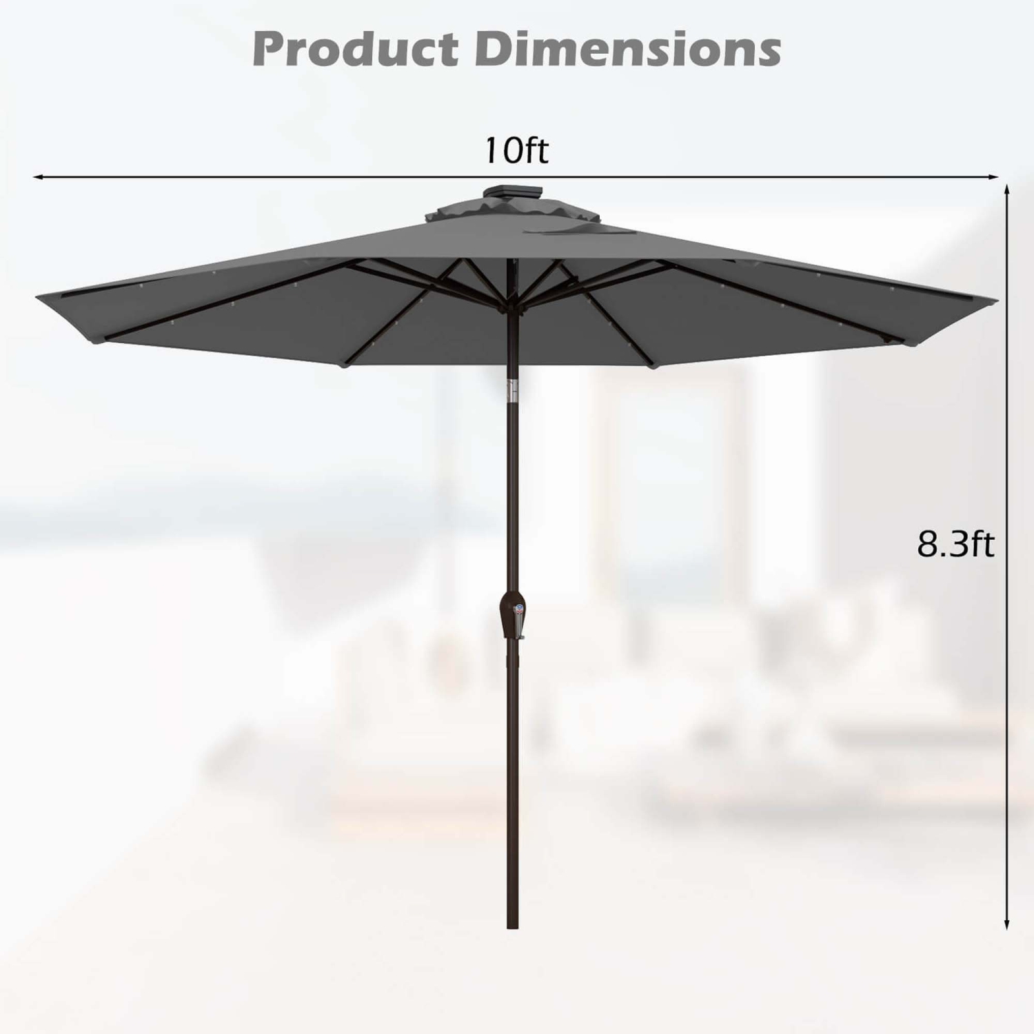 Costway 10' Solar LED Lighted Patio Market Umbrella Shade Tilt Adjustment Crank