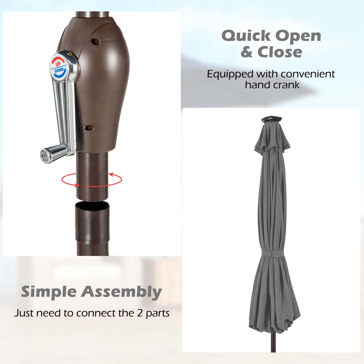 Costway 10' Solar LED Lighted Patio Market Umbrella Shade Tilt Adjustment Crank