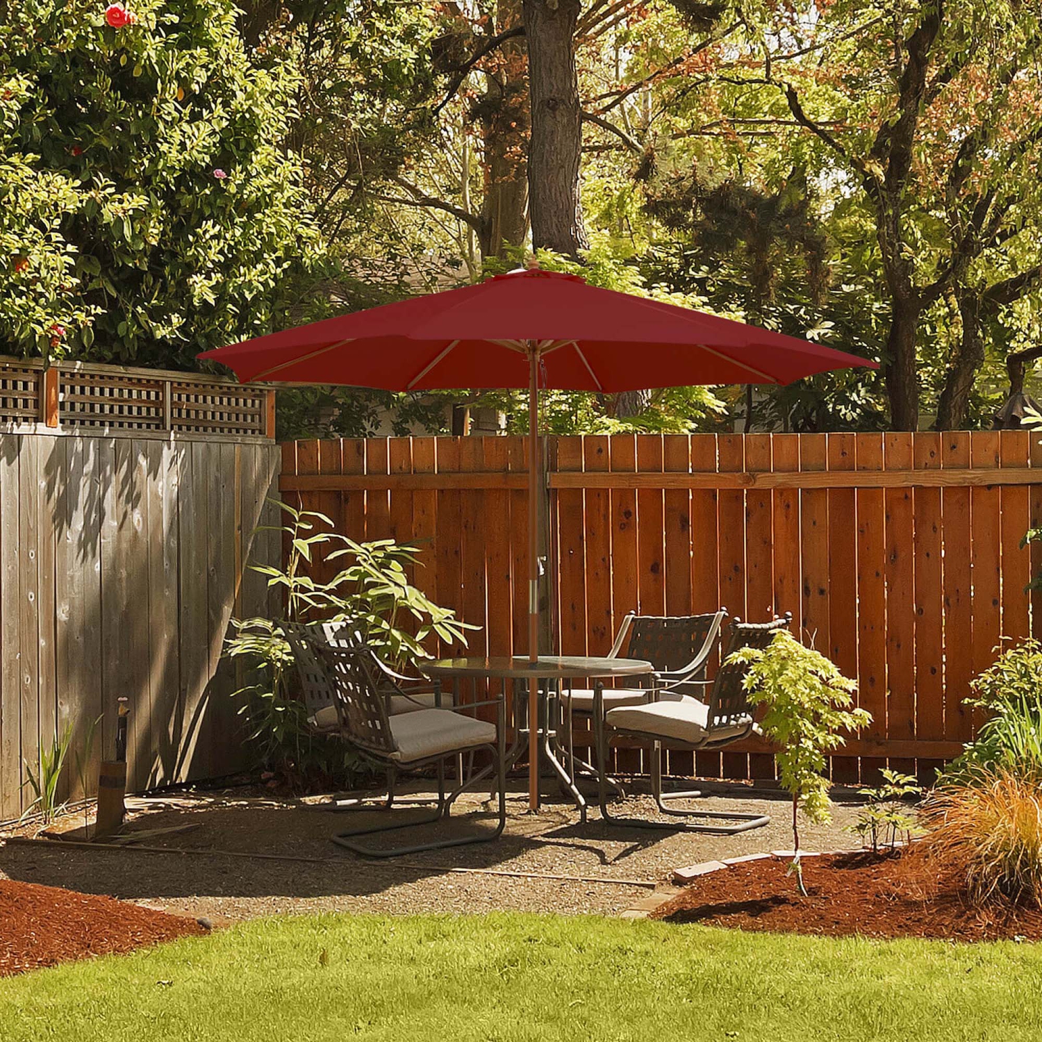 Costway 10FT Patio Wooden Market Table Umbrella Pulley with 8 Bamboo Ribs Sunshade Canopy Coffee/Gray/Navy/Wine/Beige