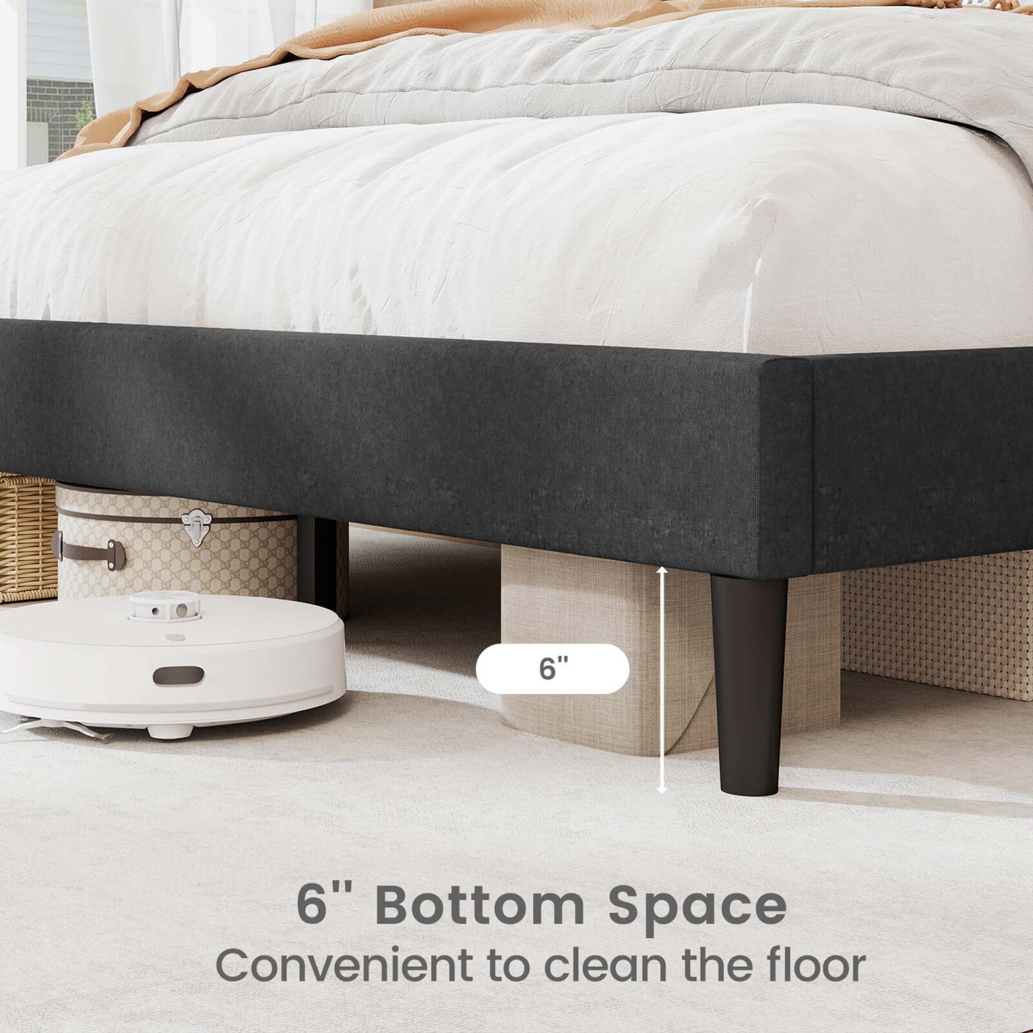 Cadre de lit simple/double/grand lit avec tête de lit haute et lattes en bois de Costway Aucun sommier requis