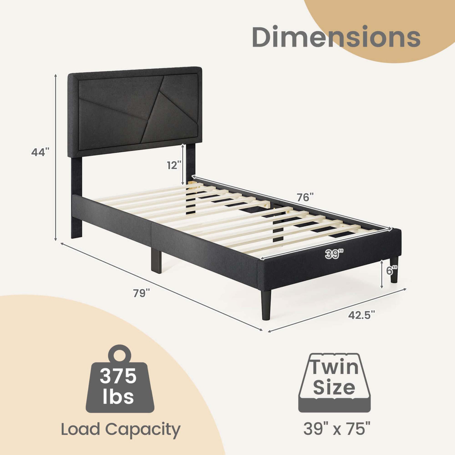 Costway Twin/Full/Queen Size Bed Frame with High Headboard & Wooden Slats No Box Spring Needed