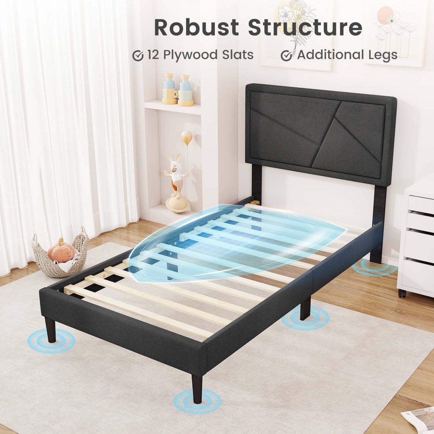 Costway Twin/Full/Queen Size Bed Frame with High Headboard & Wooden Slats No Box Spring Needed