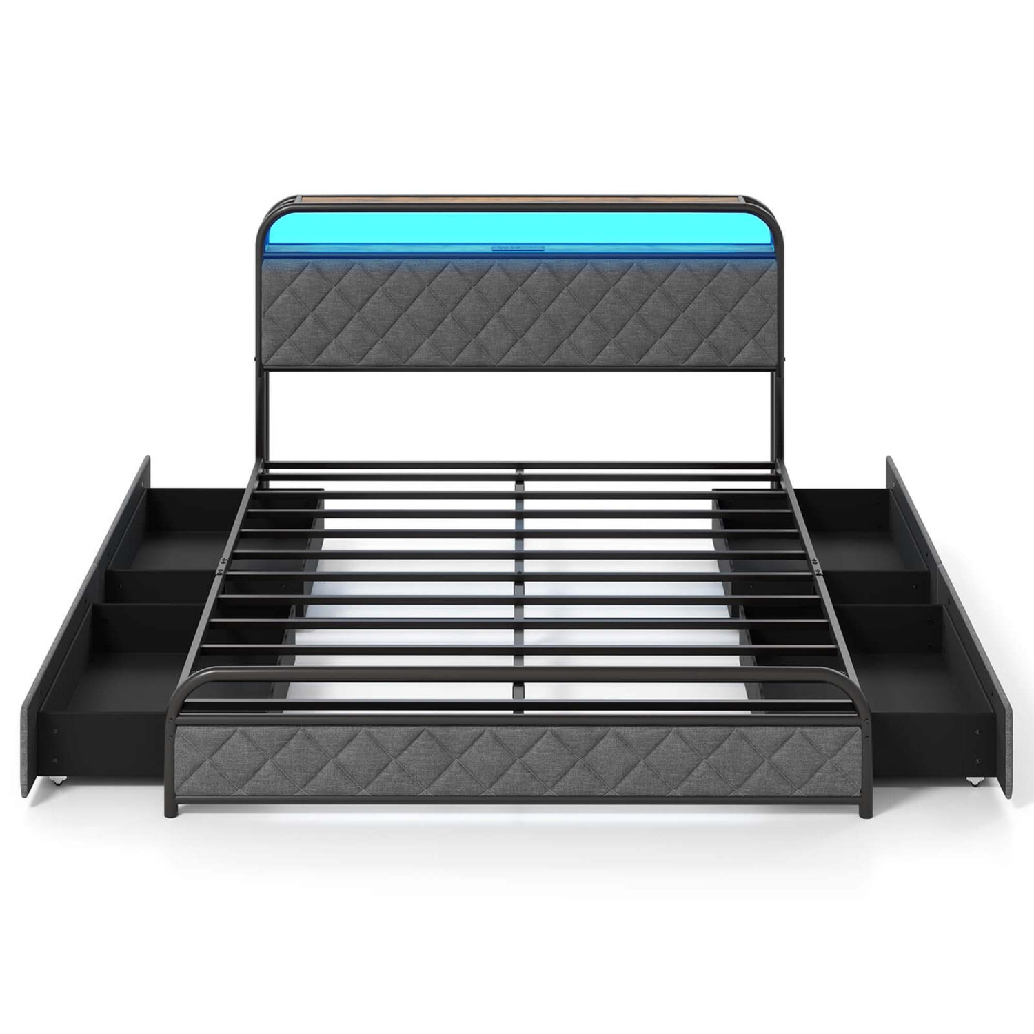 Costway Twin/Full/Queen Size Bed Frame with LED Lights & Charging Station Storage Headboard Black