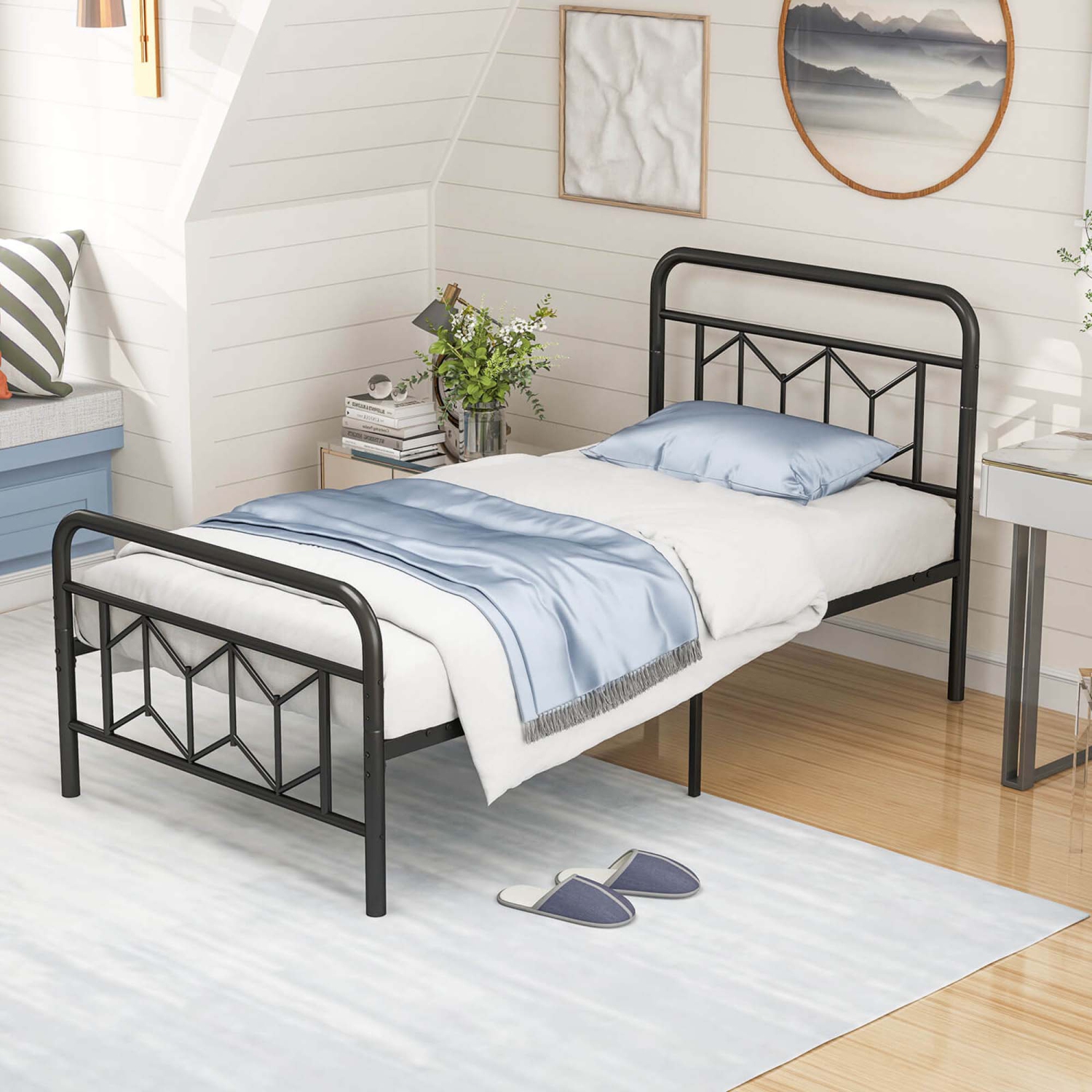 Sommier de matelas pour lit simple/double/grand lit/très grand lit avec tête de lit 12,5&nbsp;po Rangement sous le lit de Costway, noir
