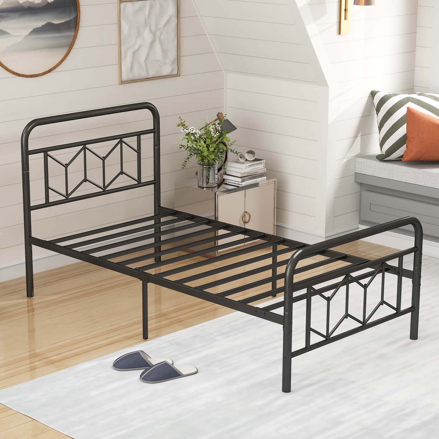 Sommier de matelas pour lit simple/double/grand lit/très grand lit avec tête de lit 12,5&nbsp;po Rangement sous le lit de Costway, noir