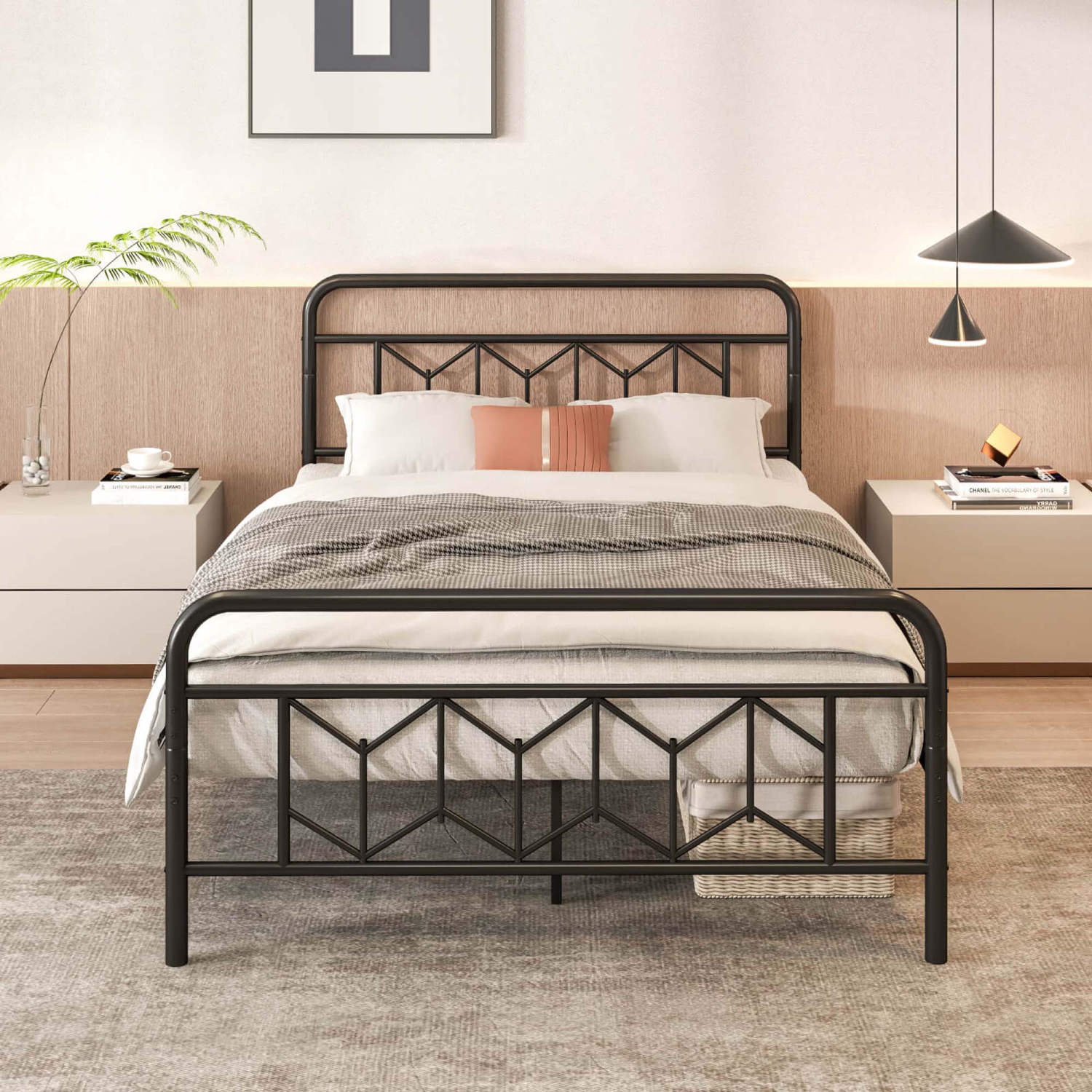 Costway Twin/Full/Queen/King Size Bed Frame Mattress Foundation with Headboard 12.5" Under-bed Storage Black