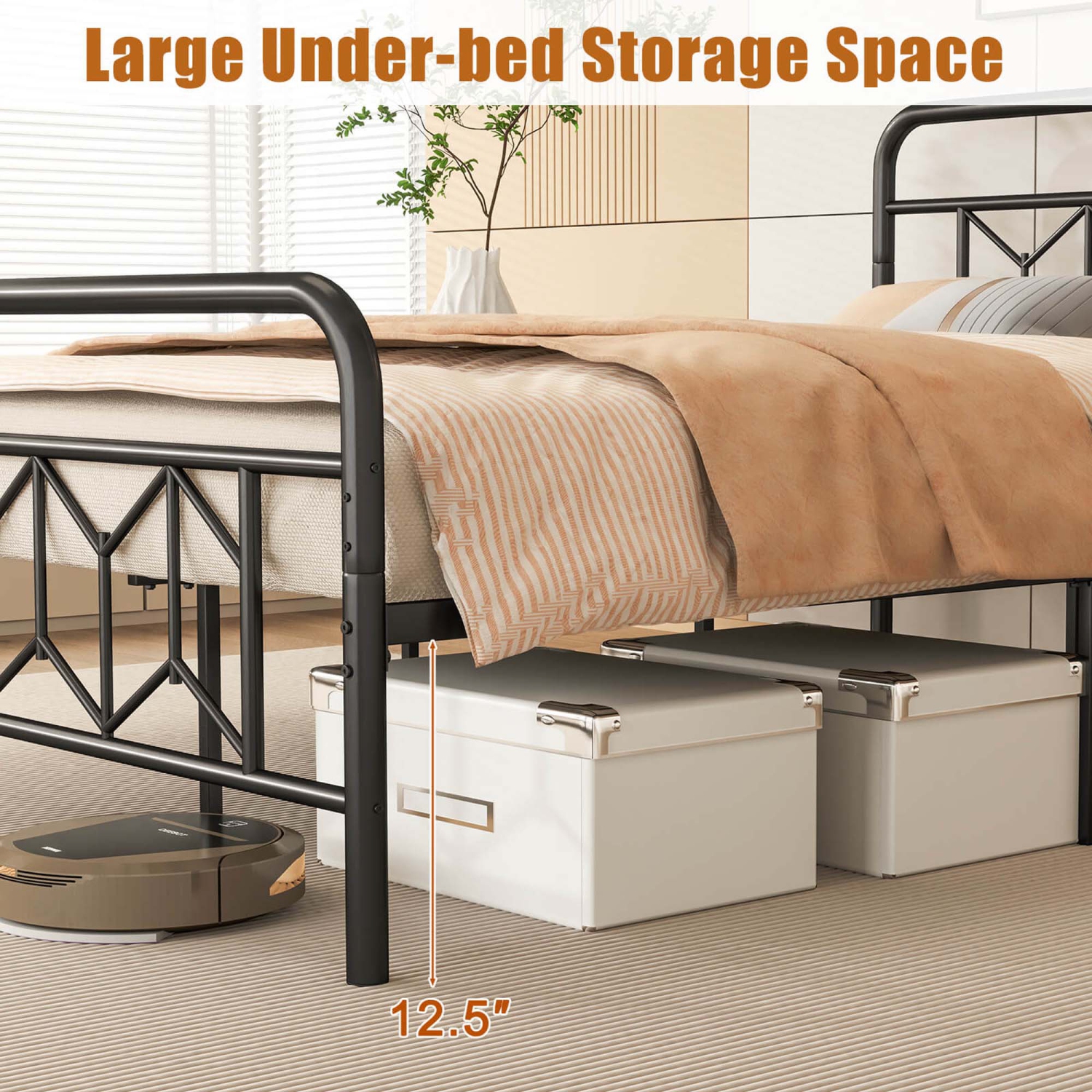 Costway Twin/Full/Queen/King Size Bed Frame Mattress Foundation with Headboard 12.5" Under-bed Storage Black