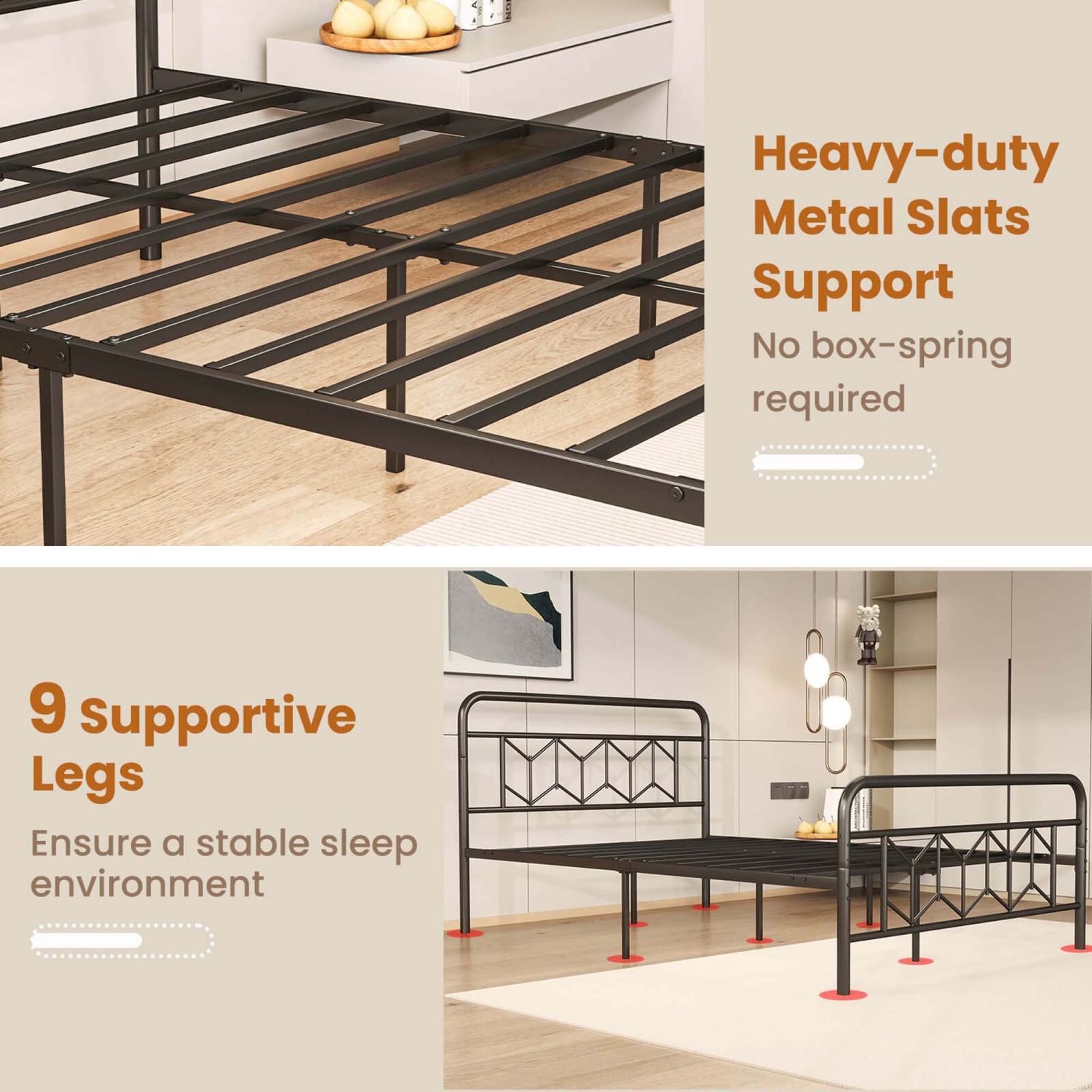 Costway Twin/Full/Queen/King Size Bed Frame Mattress Foundation with Headboard 12.5" Under-bed Storage Black