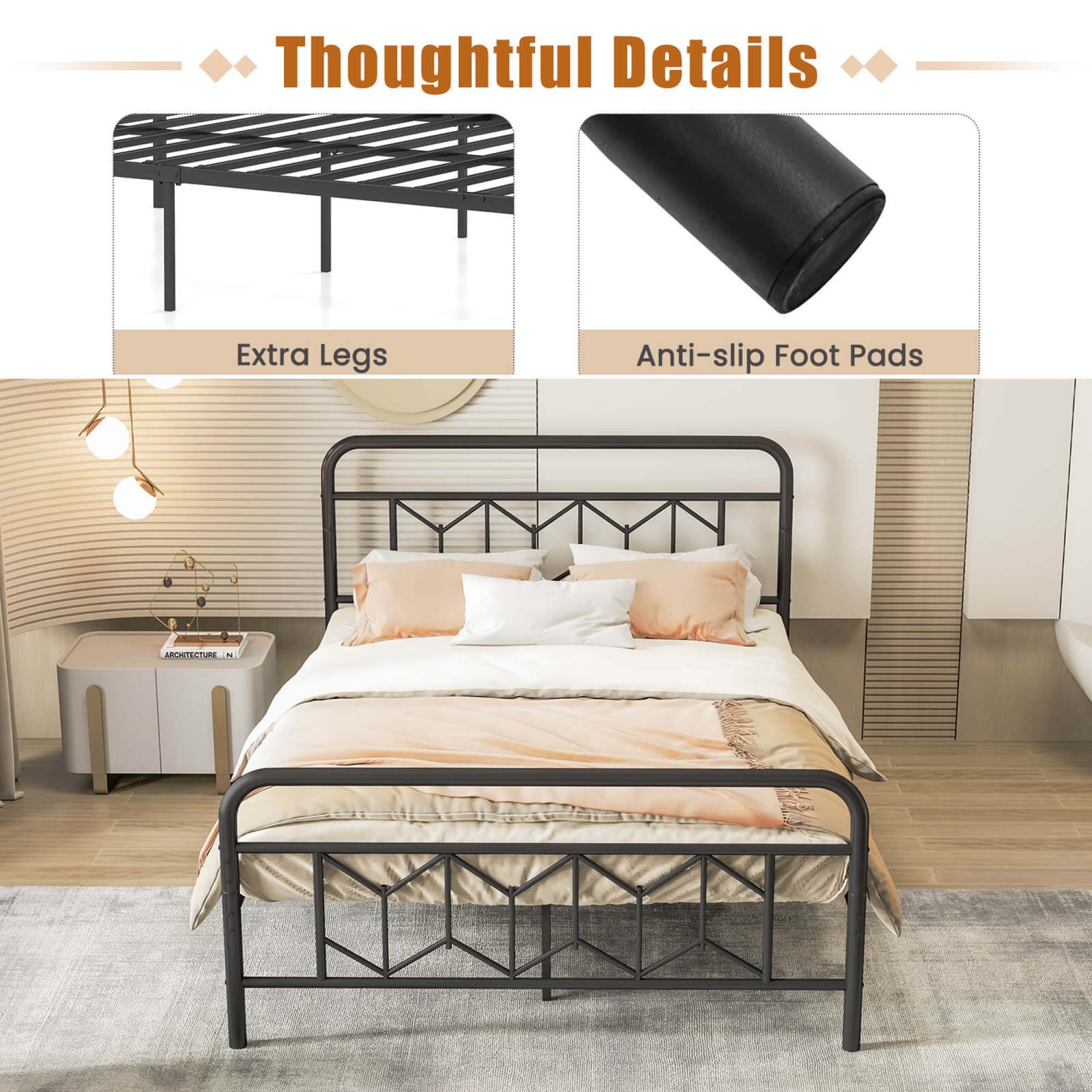 Costway Twin/Full/Queen/King Size Bed Frame Mattress Foundation with Headboard 12.5" Under-bed Storage Black