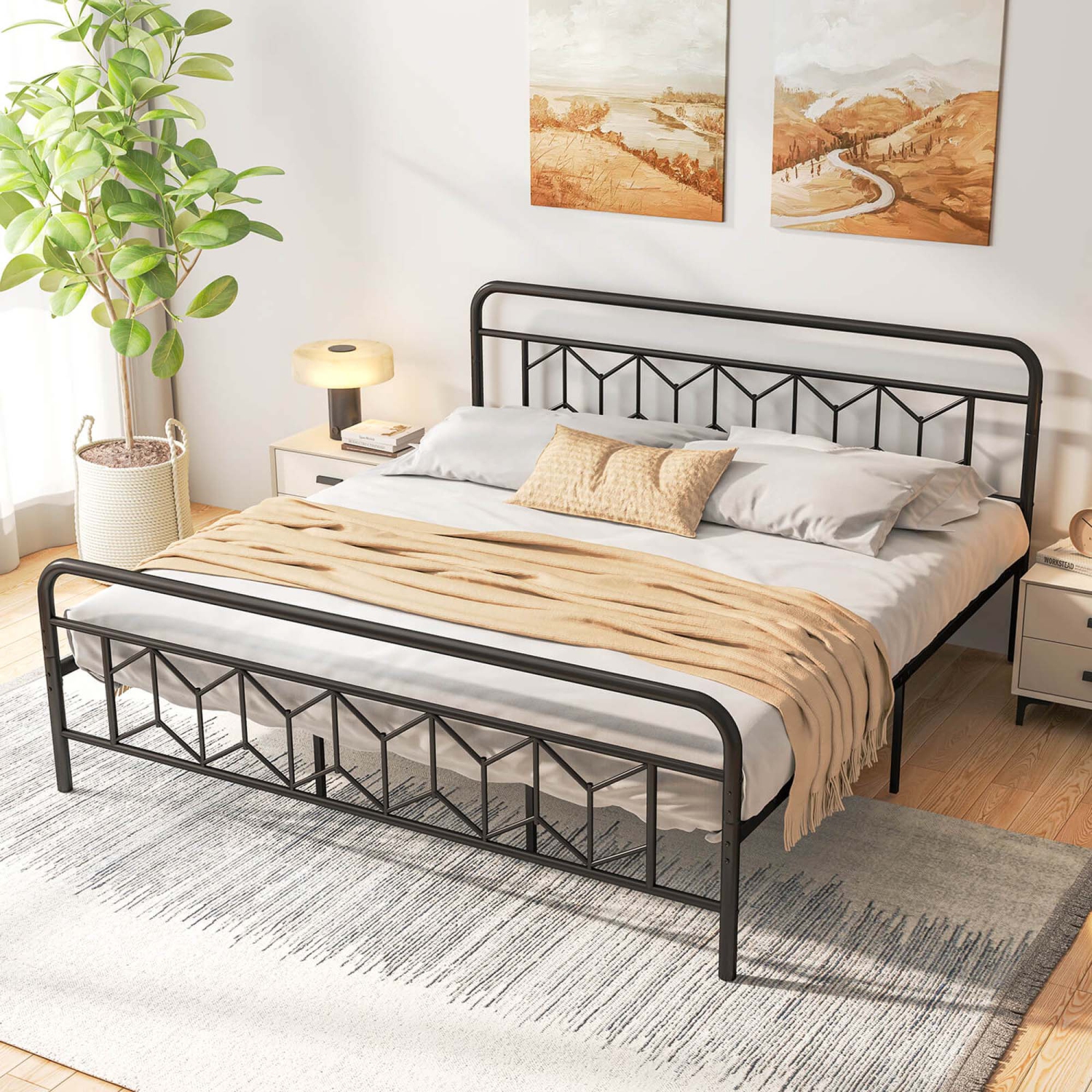 Costway Twin/Full/Queen/King Size Bed Frame Mattress Foundation with Headboard 12.5" Under-bed Storage Black