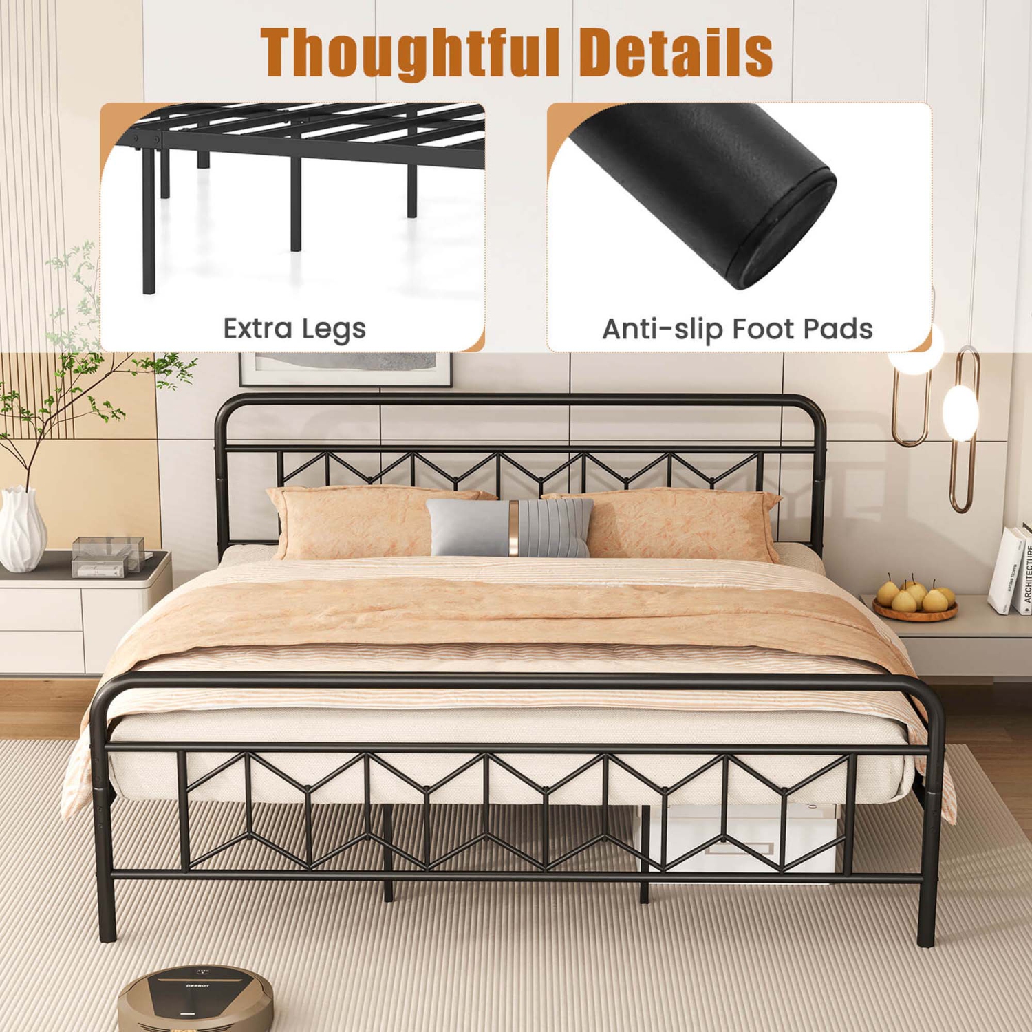 Costway Twin/Full/Queen/King Size Bed Frame Mattress Foundation with Headboard 12.5" Under-bed Storage Black