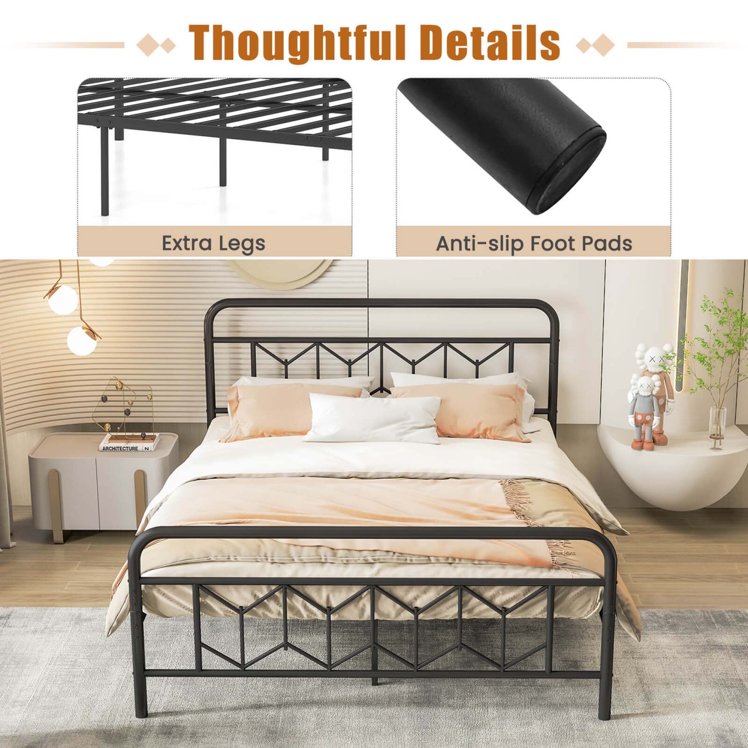 Costway Twin/Full/Queen/King Size Bed Frame Mattress Foundation with Headboard 12.5" Under-bed Storage Black