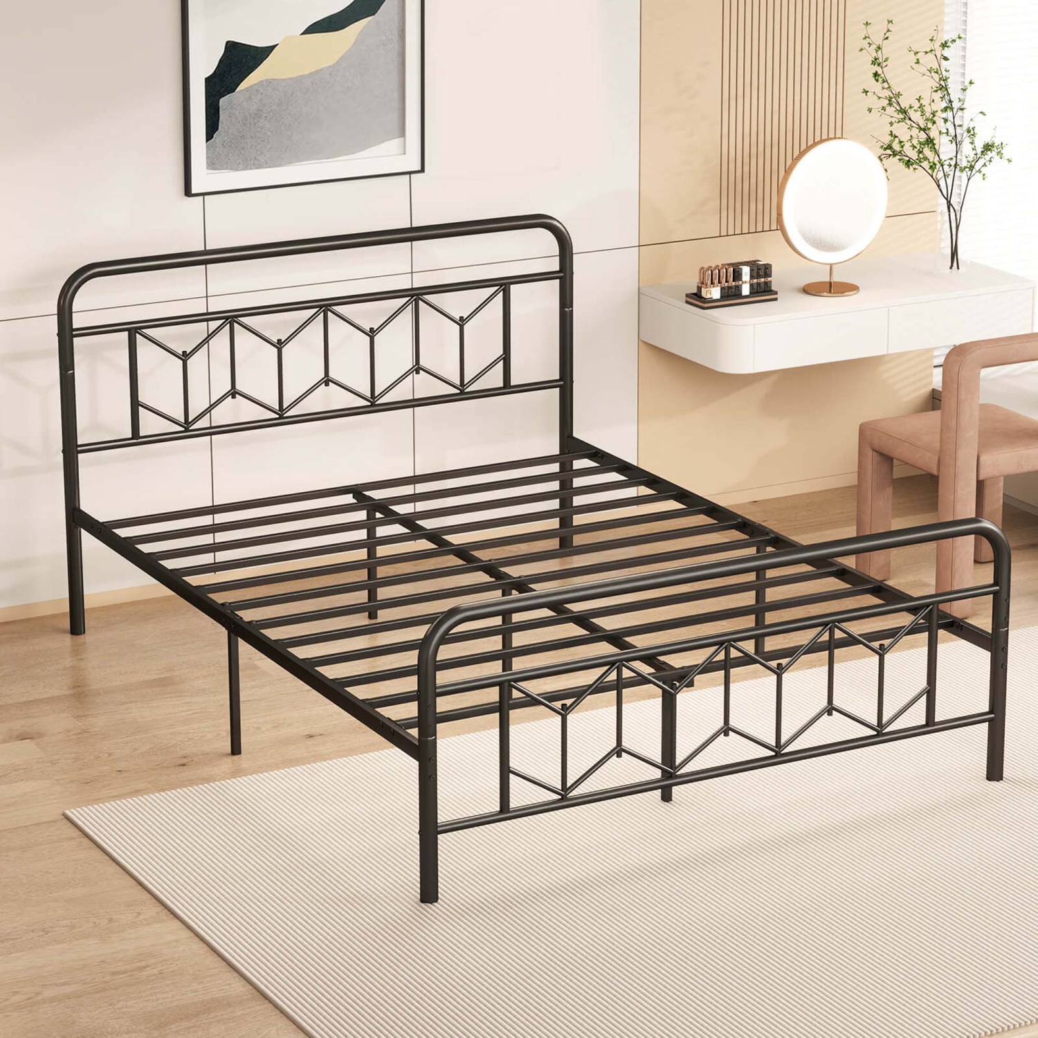 Costway Twin/Full/Queen/King Size Bed Frame Mattress Foundation with Headboard 12.5" Under-bed Storage Black