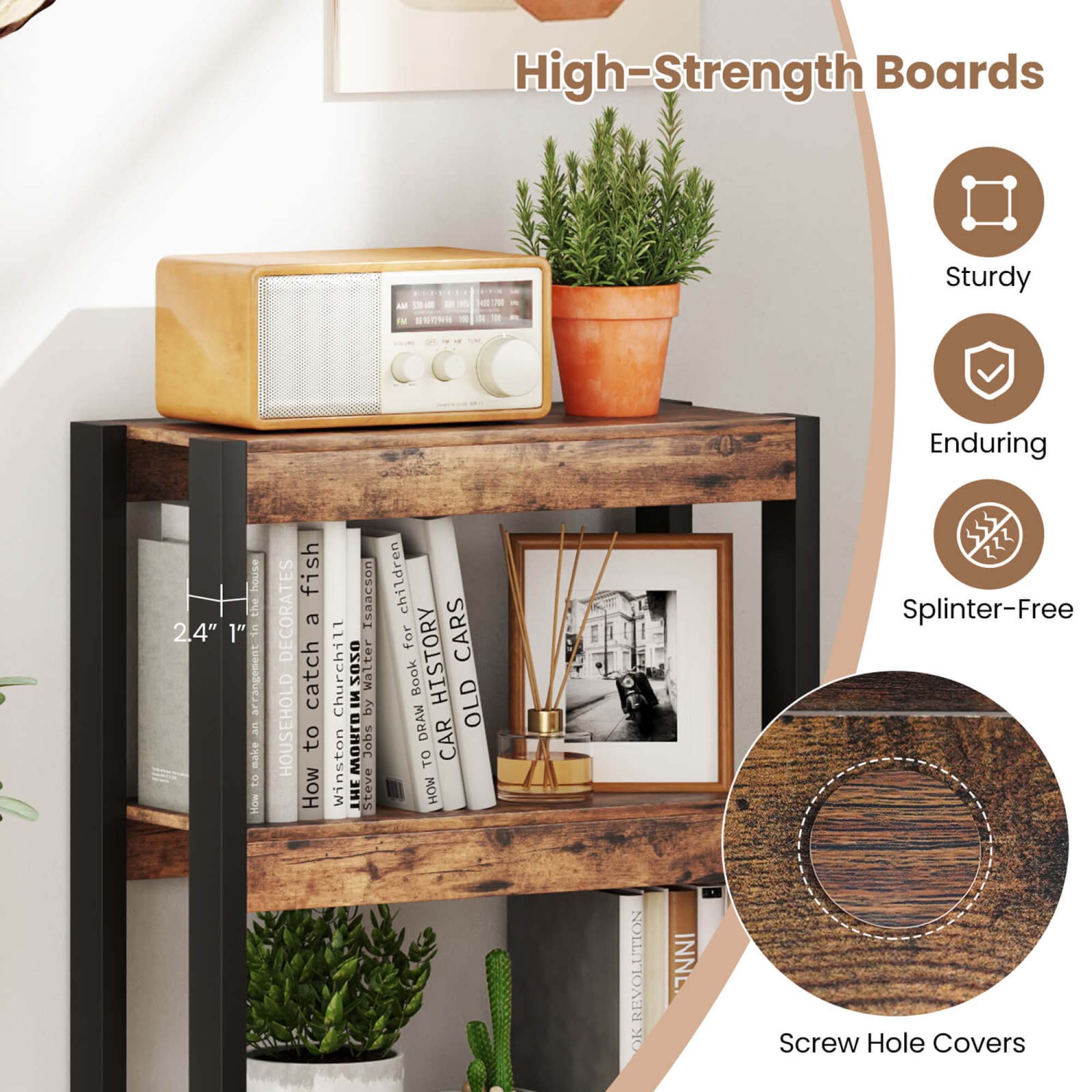 Costway 2 PCS 4 Tier Bookshelf Wooden Bookcase with Dual Anti-Tipping Kits Open Shelving Unit