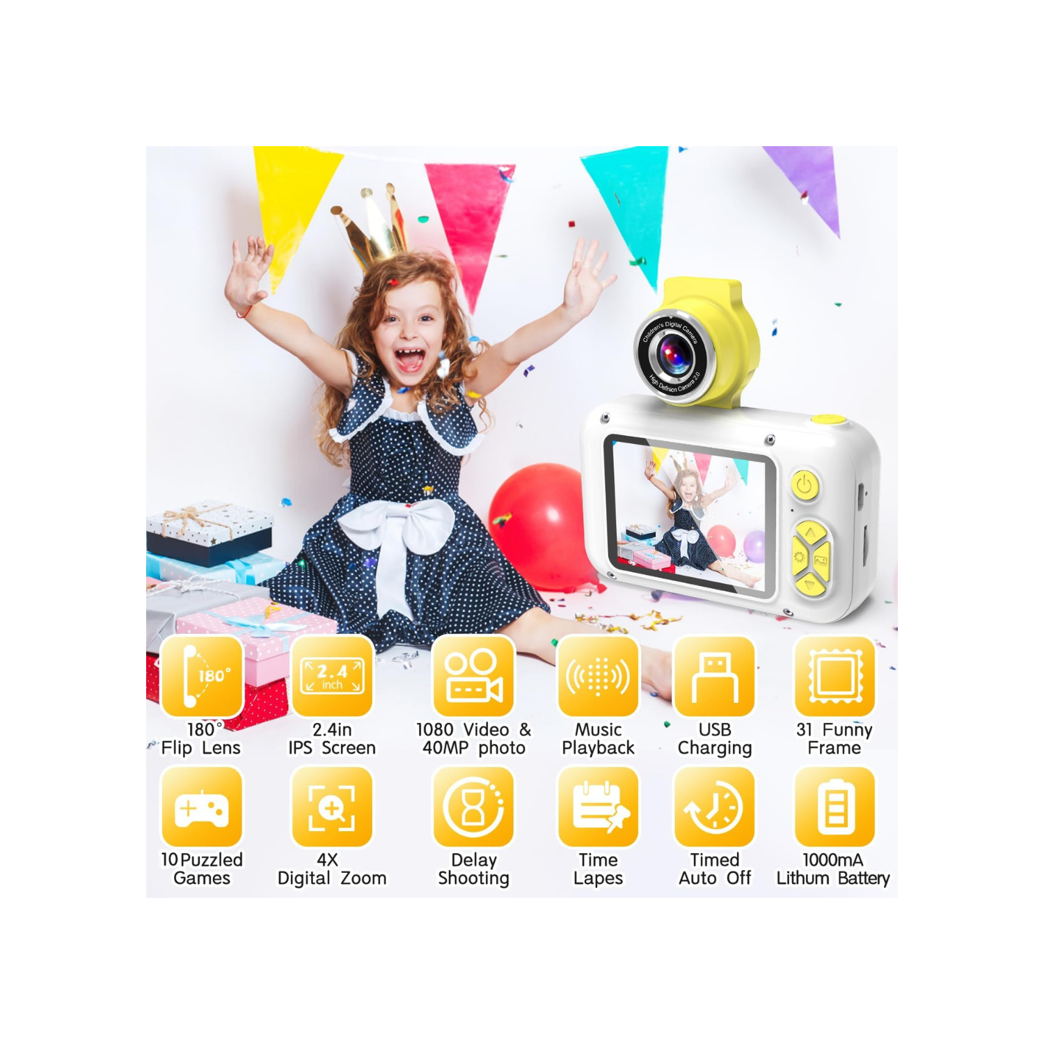 Kid Camera,ARNSSIEN Camera for Kid,2.4in IPS Screen Digital Camera,180°Flip Len Student Camera,Children Selfie Camera with Playback