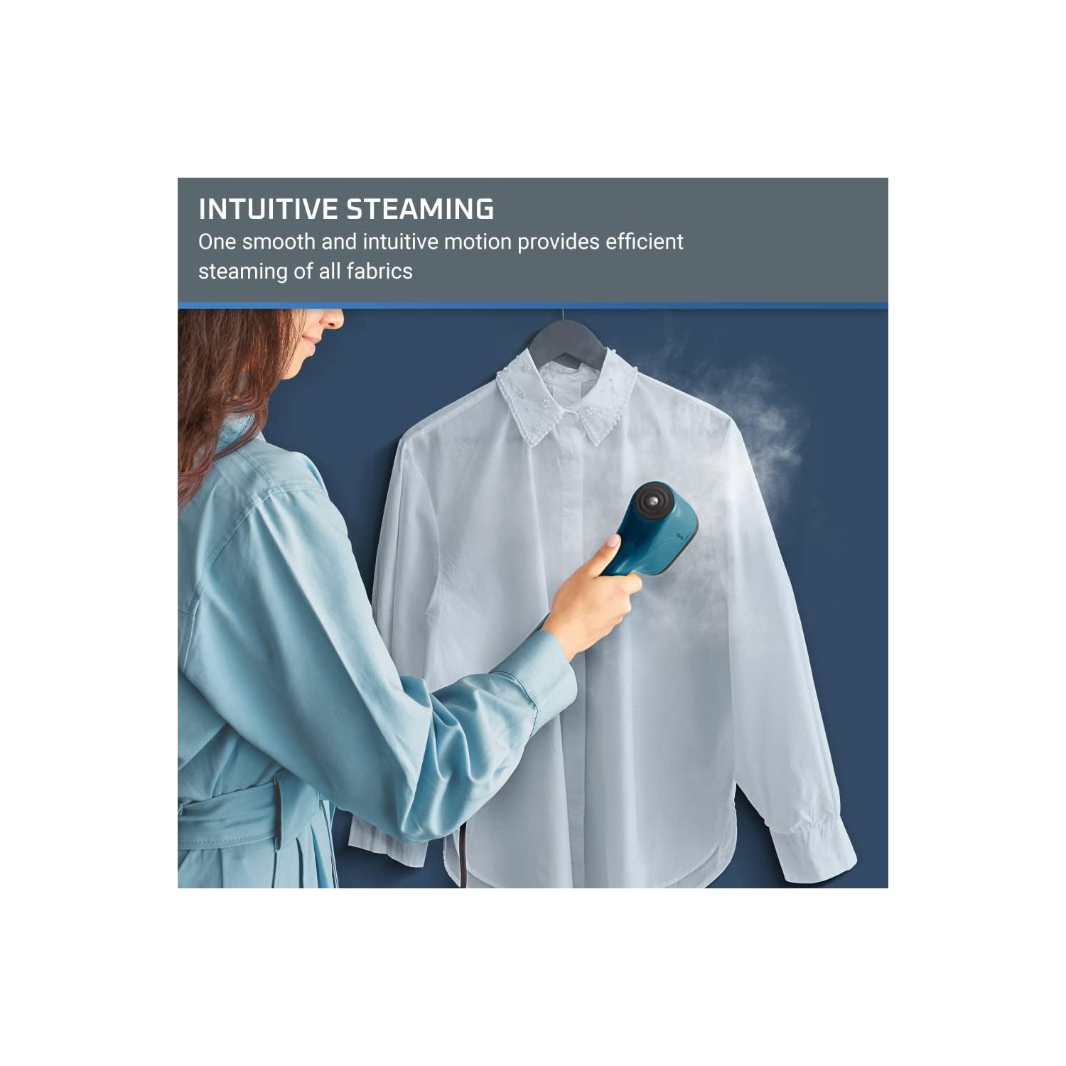 Rowenta Pure Pop Handheld Garment Steamer, 1150W, 2.3 oz Capacity, 15 Sec Heat-up, Portable, Blue