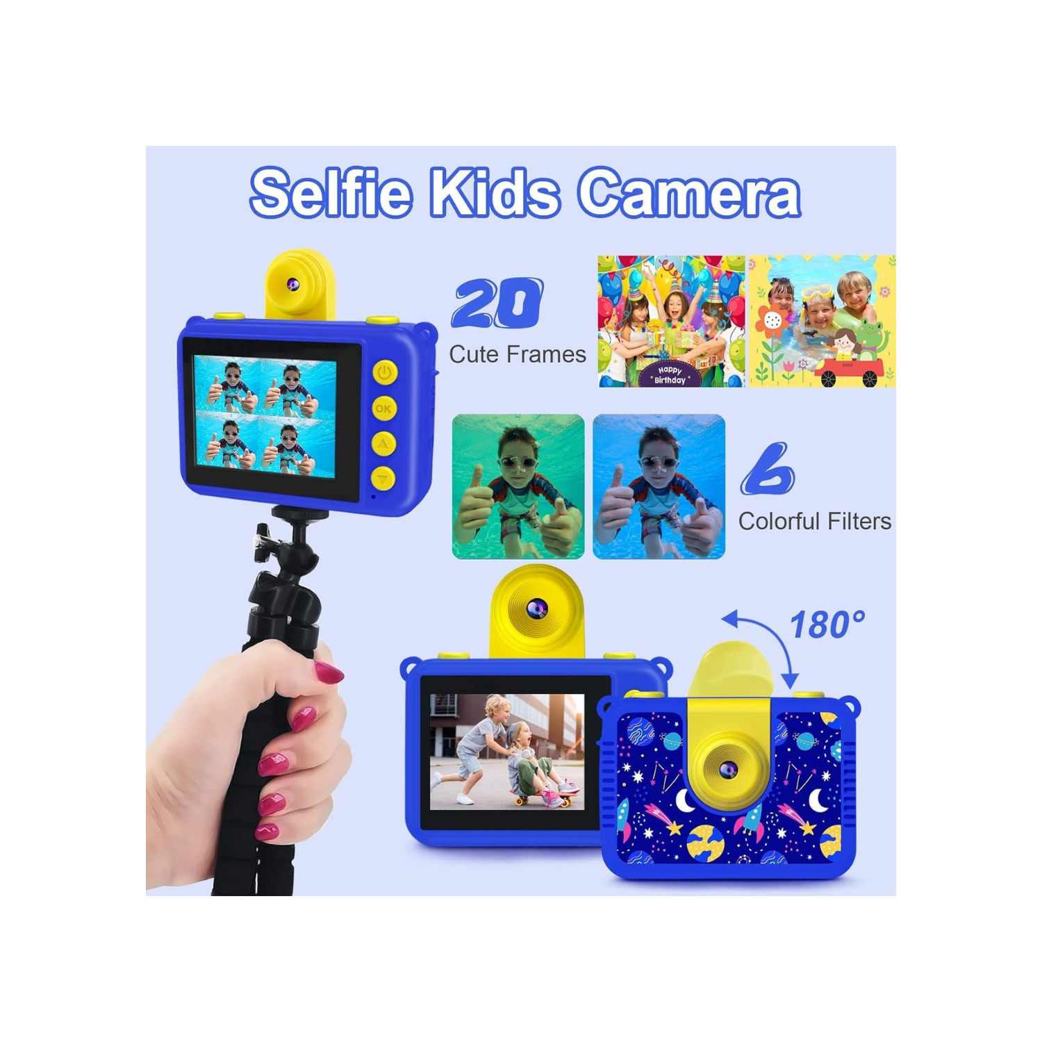 GKTZ Kids Waterproof Camera - Underwater Camera Birthday Gifts for Girls Boys Children Digital Action Camera with 32GB SD Card, Pool Toys for Kids