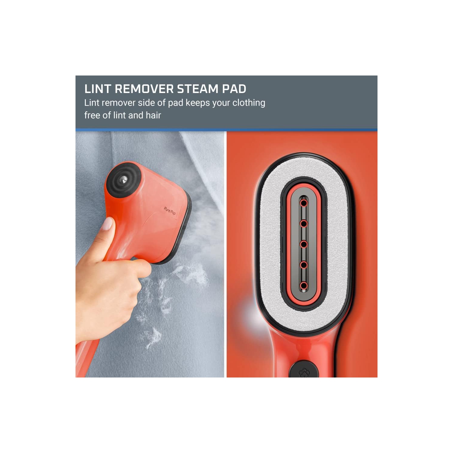 Rowenta Pure Pop Handheld Garment Steamer, 1150W, 15 Sec Heat-up, Red Coral, Reversible Steam Pad