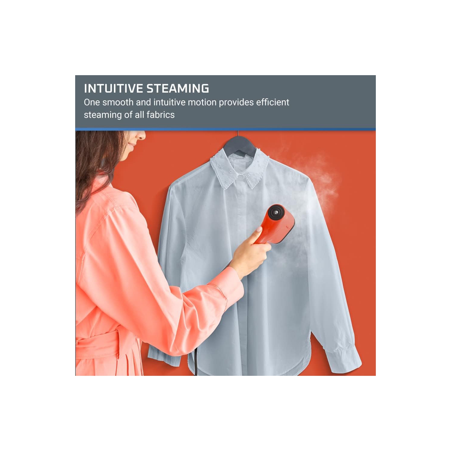 Rowenta Pure Pop Handheld Garment Steamer, 1150W, 15 Sec Heat-up, Red Coral, Reversible Steam Pad