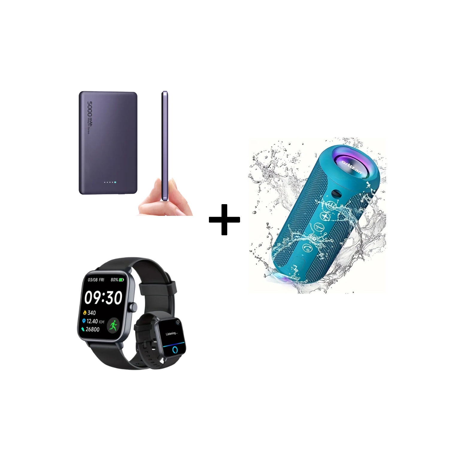 Waterproof Wireless Speaker, 5000mAh Magnetic Power Bank, and 1.8" HD Screen Smartwatch with Wireless Call for iPhone & Android
