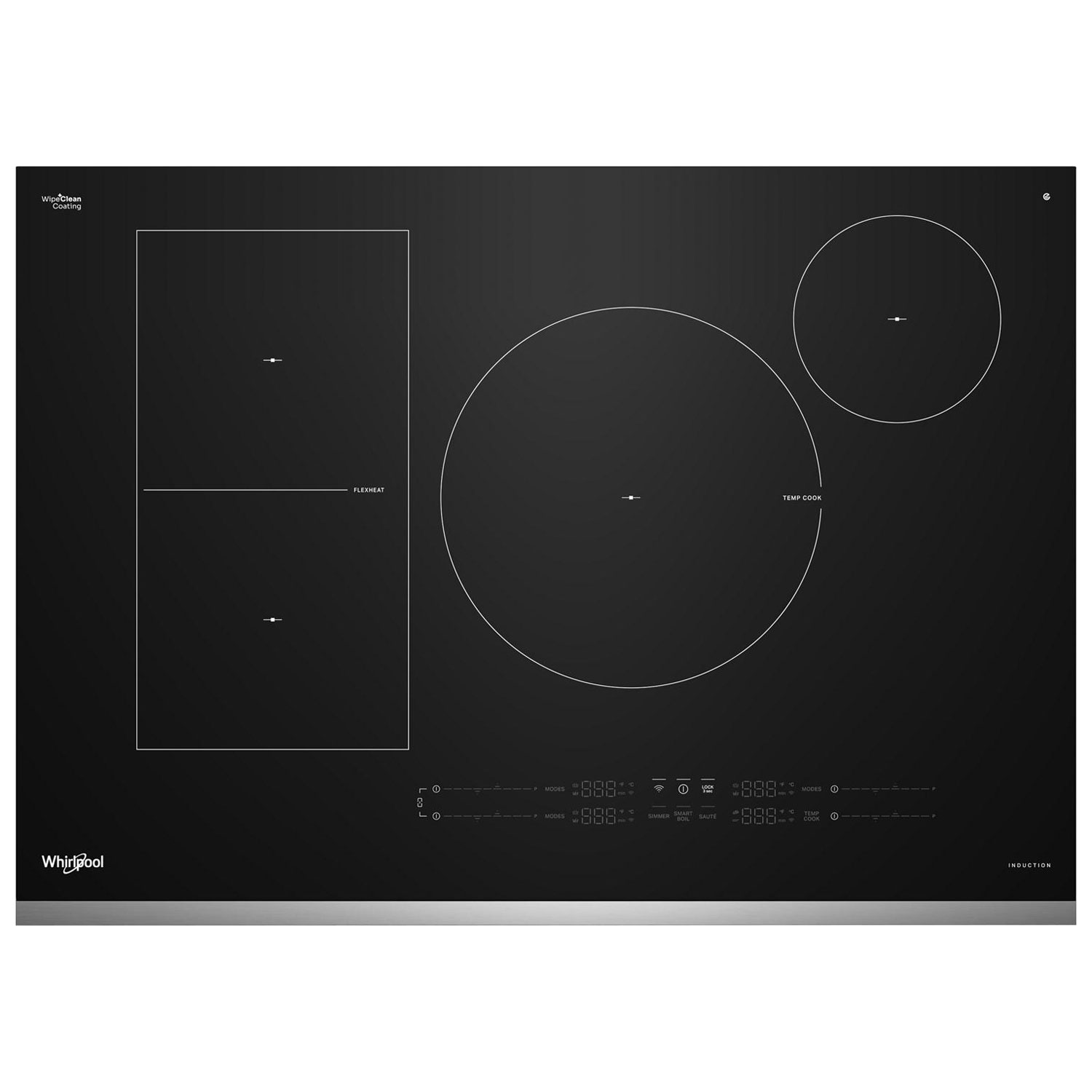 Surface de cuisson intelligente à induction 4 éléments 30 po de Whirlpool - Noir/Acier inoxydable