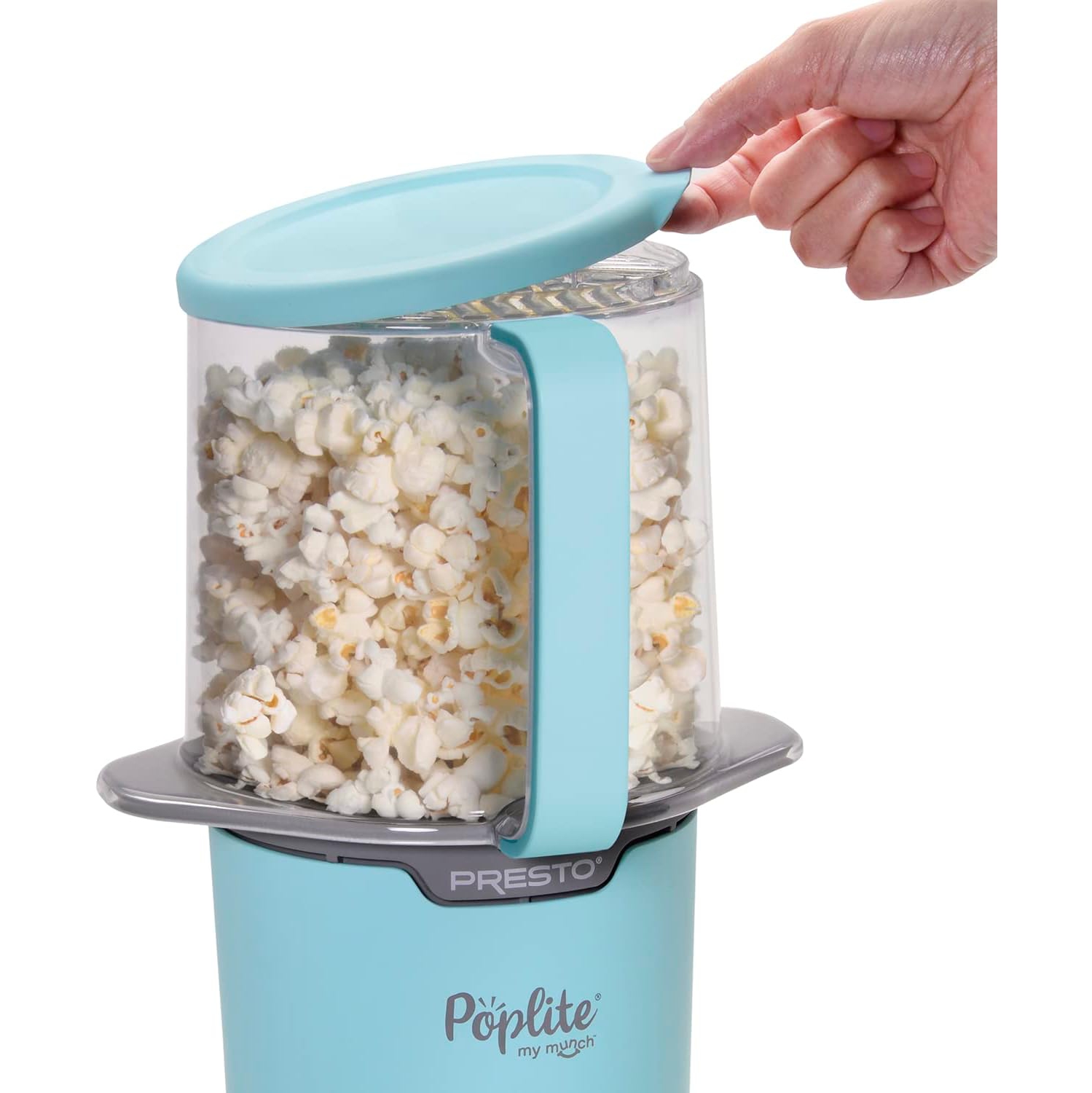 Presto 04811 PopLite My Munch Hot Air Popcorn Popper - Personal Size, 8 Cups, Built-In Serving Bowl, Blue