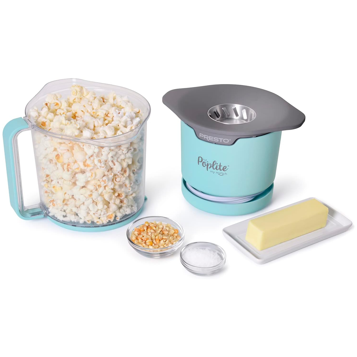 Presto 04811 PopLite My Munch Hot Air Popcorn Popper - Personal Size, 8 Cups, Built-In Serving Bowl, Blue