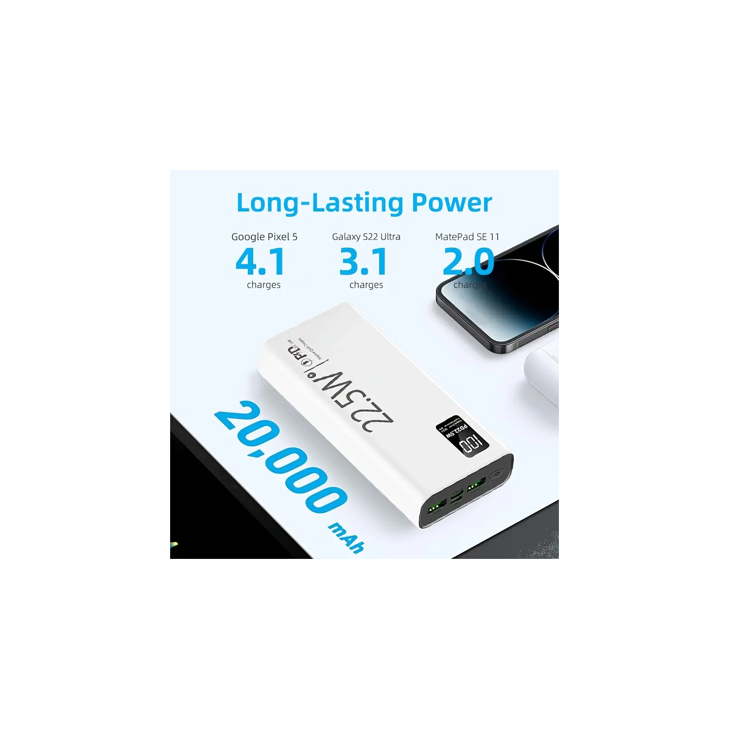 HD Fitness Tracker Smartwatch with Sleep Monitor, 20,000mAh Power Bank, 22.5W Fast Charging, Compatible with Android & iOS, Answer/Make Calls, 100+