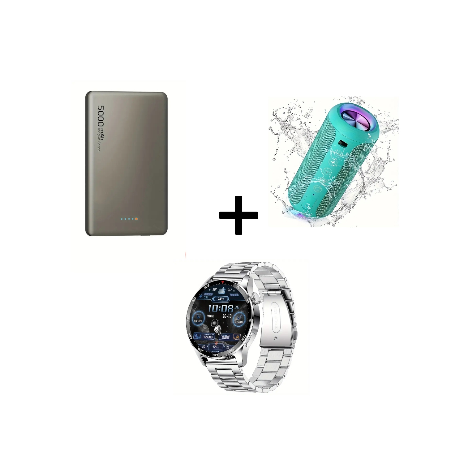 Smart Watch with AMOLED Display, Waterproof Speaker, & 5000mAh Magnetic Power Bank with Fast Charging