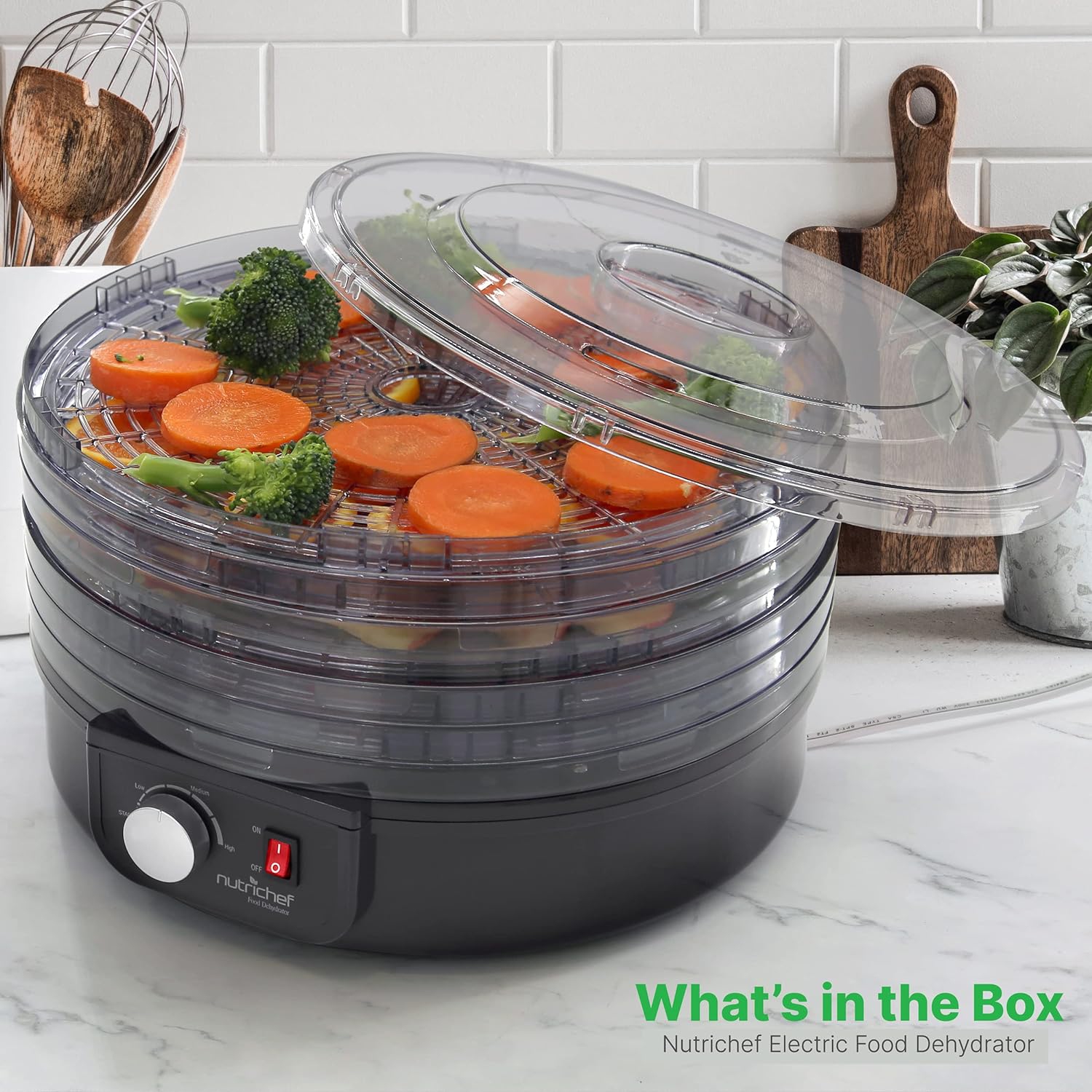 NutriChef Electric Food Dehydrator with 5 Stackable Trays, 180°F Max Temp, for Meat, Fruit, Vegetables, and More