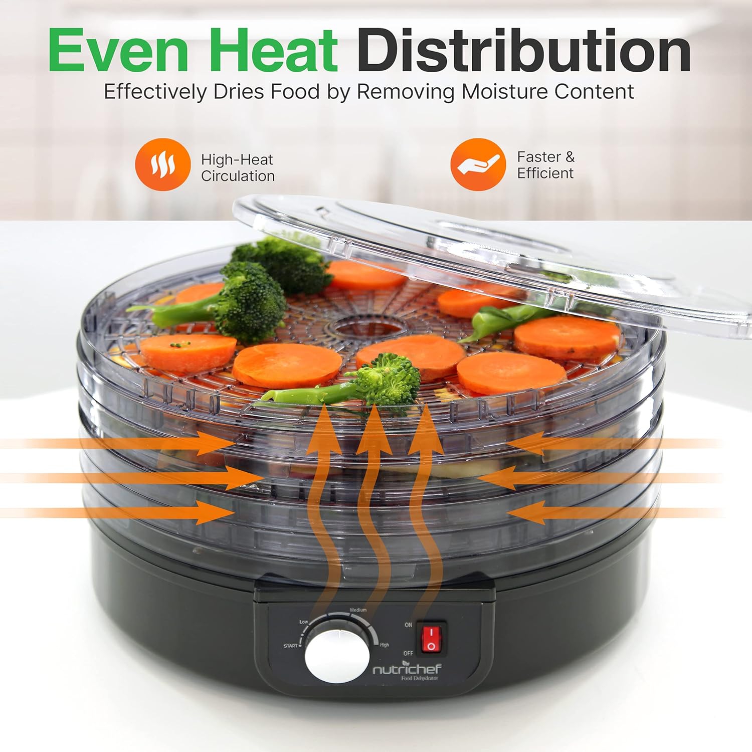 NutriChef Electric Food Dehydrator with 5 Stackable Trays, 180°F Max Temp, for Meat, Fruit, Vegetables, and More