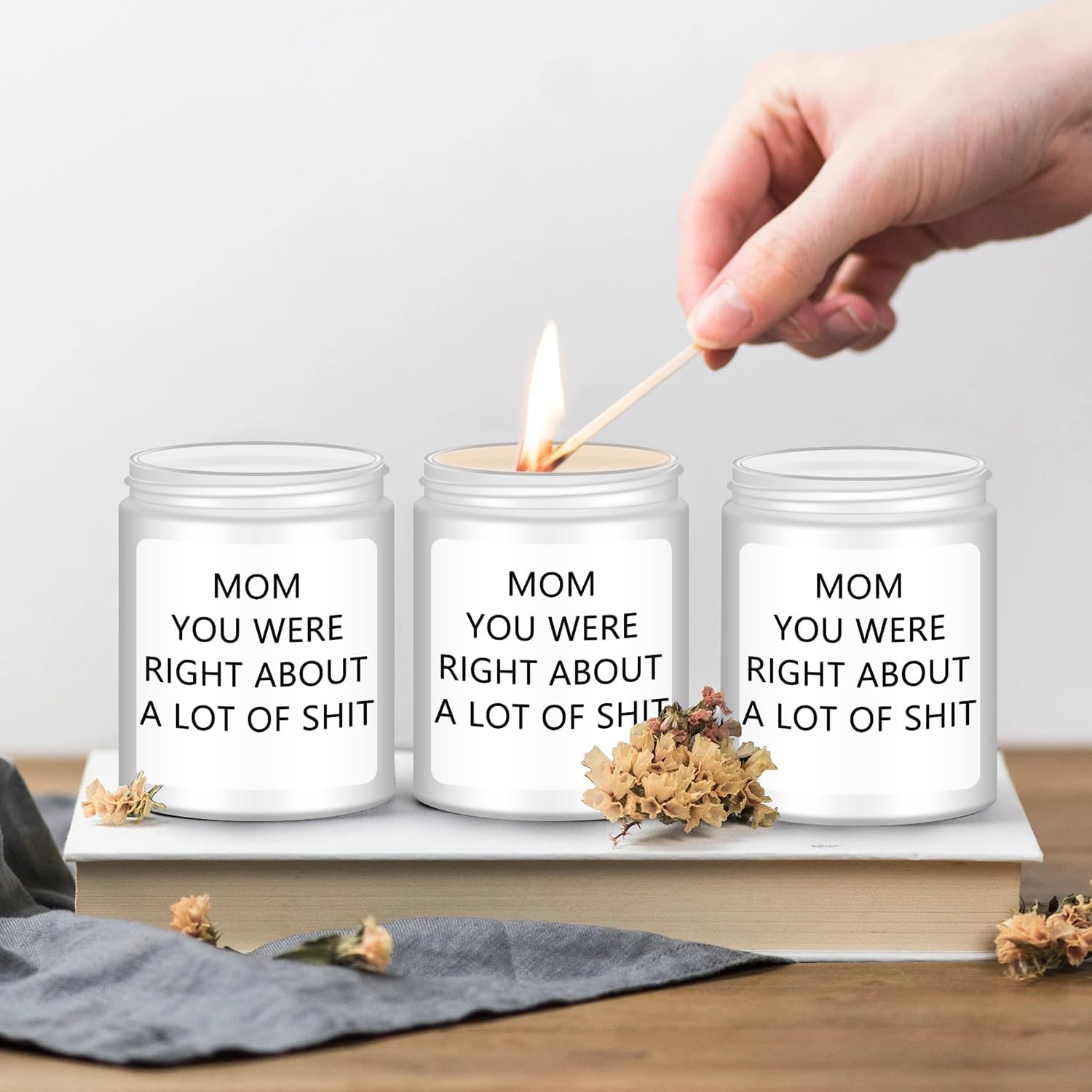 Homsolver Birthday Gifts for Mom from Daughter Son, Christmas Mothers Day Birthday Thanksgiving White Candle for Stepmother Adoptive Mother, Scented