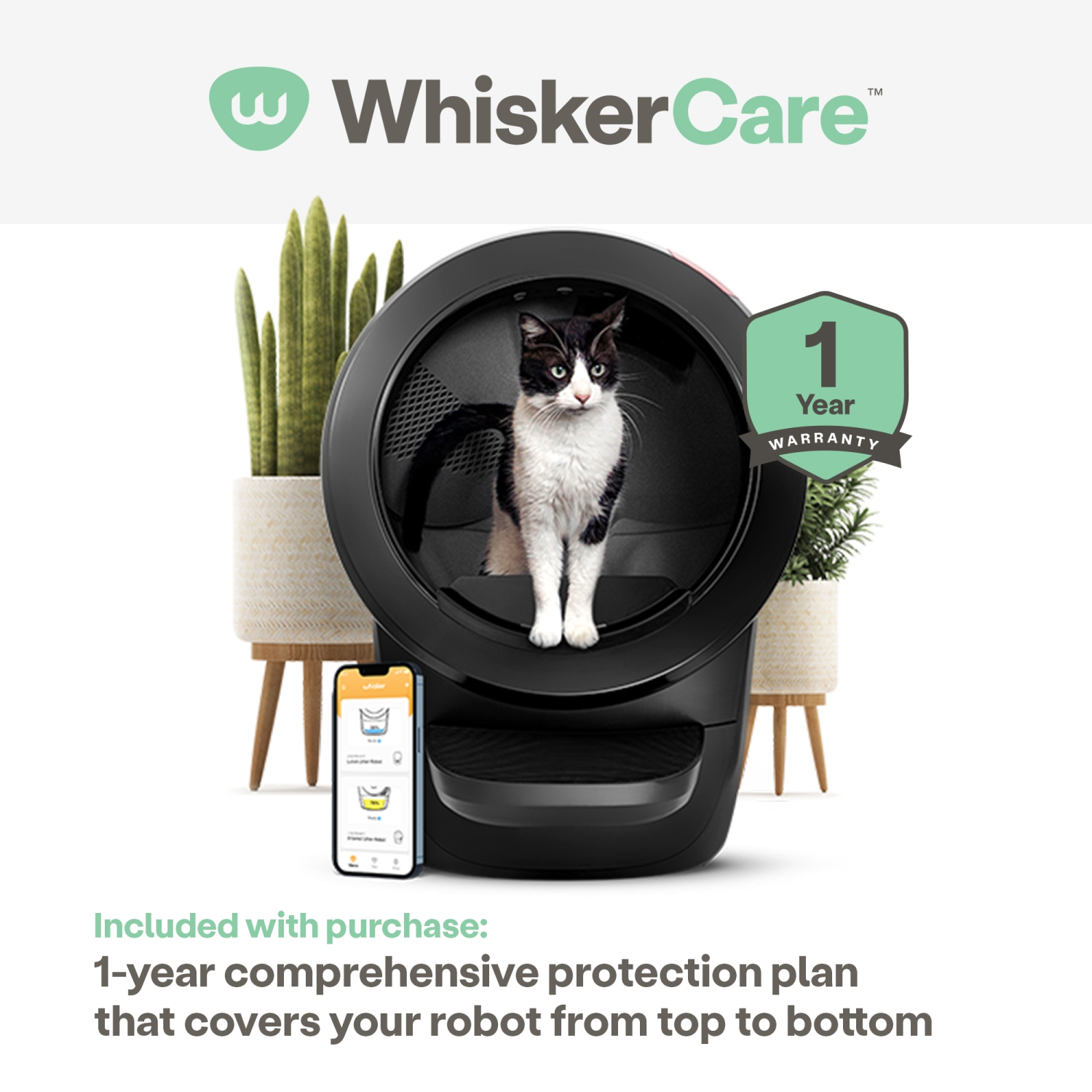 Litter-Robot 4 by Whisker, Black - Automatic, Self-Cleaning Litter Box, Includes 1 Year of WhiskerCare
