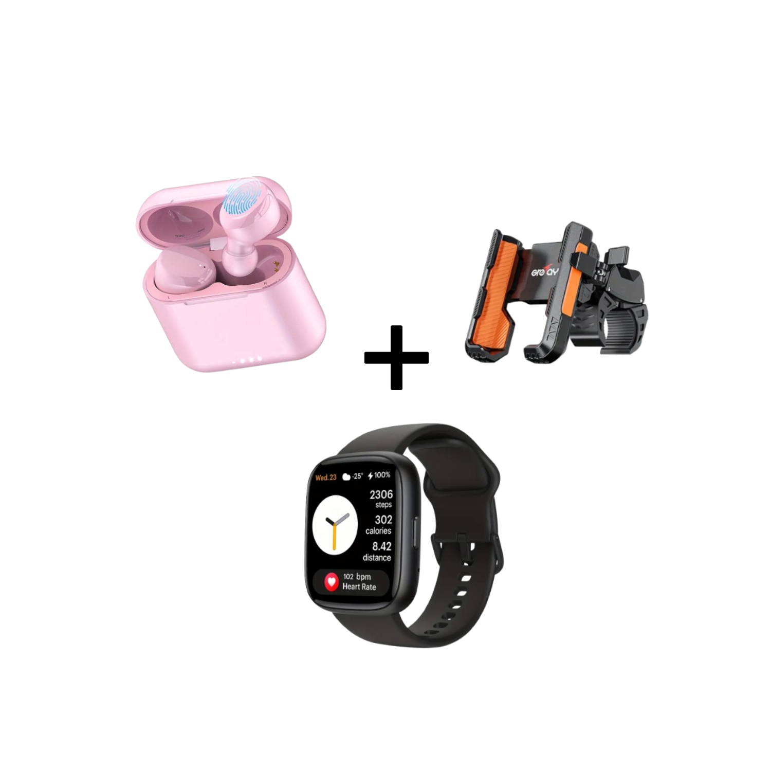 Ergonomic Wireless Headphones with 50H Playback, Bike Phone Holder, and 1.83" Smartwatch with Wireless Calls & Fitness Tracker