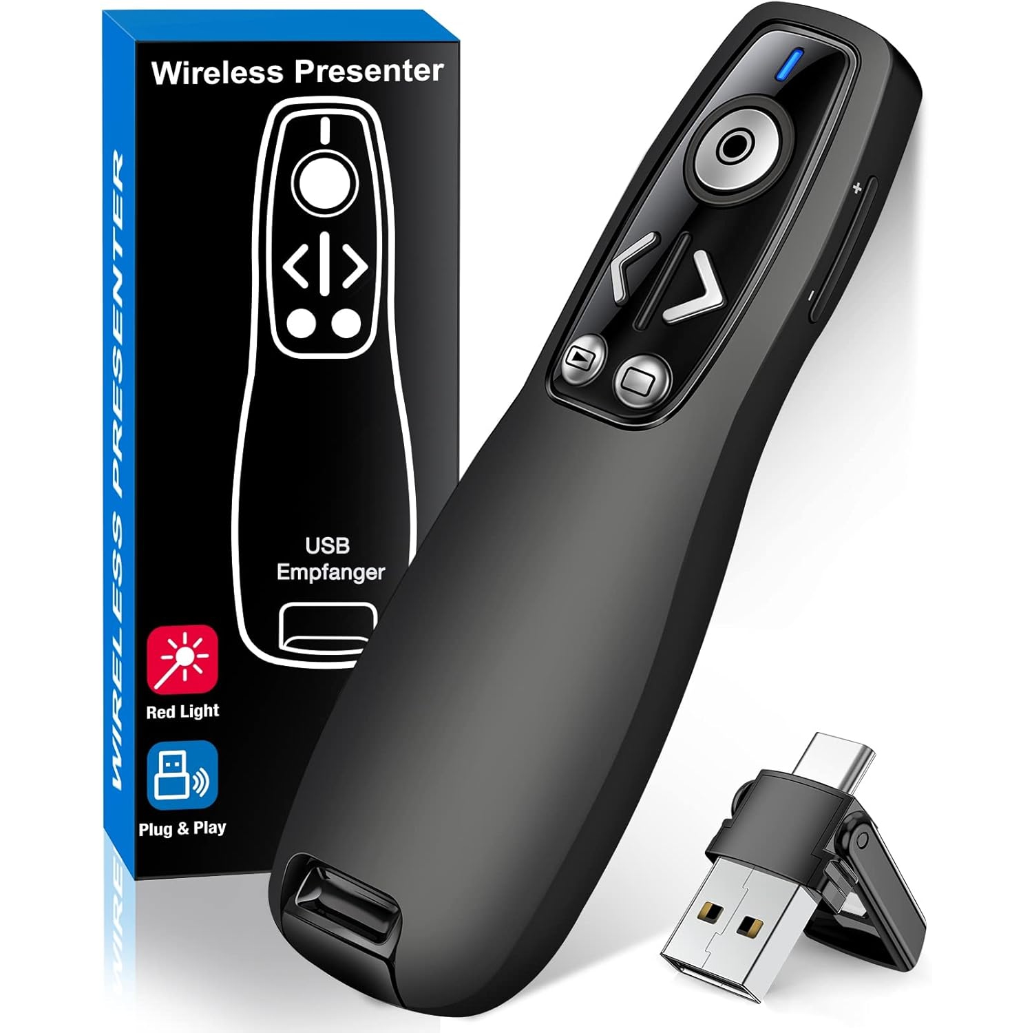 ELISWEEN 2-in-1 USB Type C Presenter Remote with Volume Control for PowerPoint, Mac, Computer, Laptop