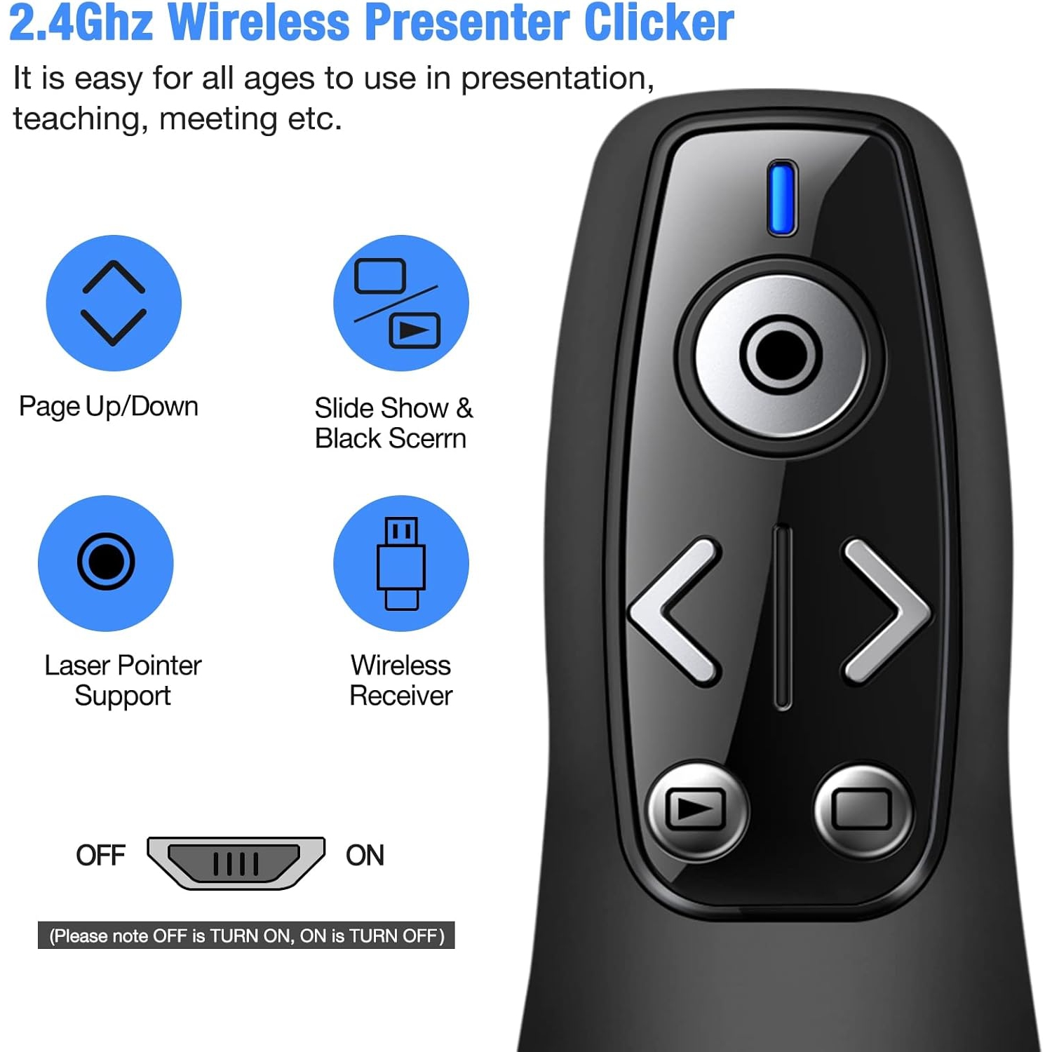 ELISWEEN 2-in-1 USB Type C Presenter Remote with Volume Control for PowerPoint, Mac, Computer, Laptop