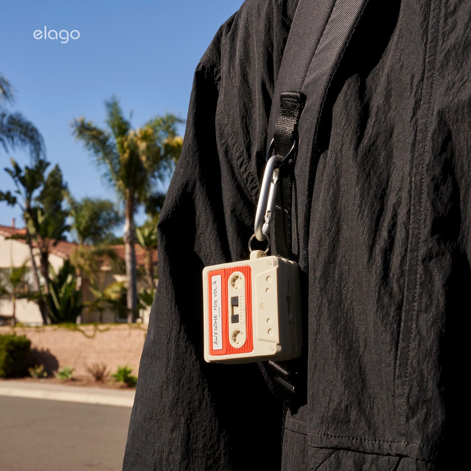 elago Cassette Tape Case Compatible with AirPods 4 Case - Carabiner Included, Supports Wireless Charging, Shock Resistant, Full Protection, Headphone