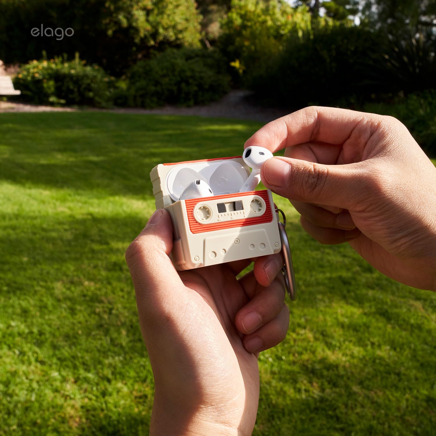 elago Cassette Tape Case Compatible with AirPods 4 Case - Carabiner Included, Supports Wireless Charging, Shock Resistant, Full Protection, Headphone