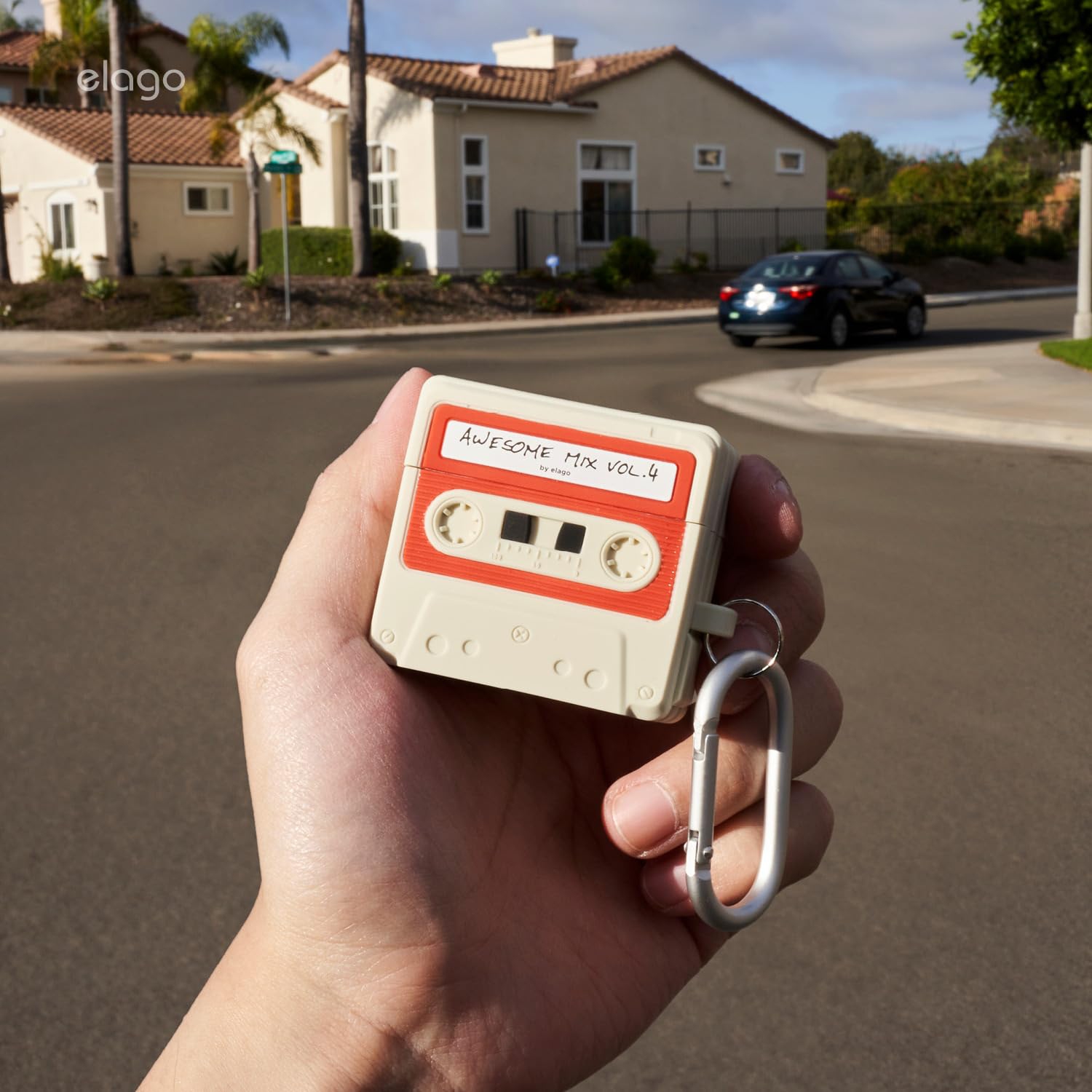 elago Cassette Tape Case Compatible with AirPods 4 Case - Carabiner Included, Supports Wireless Charging, Shock Resistant, Full Protection, Headphone