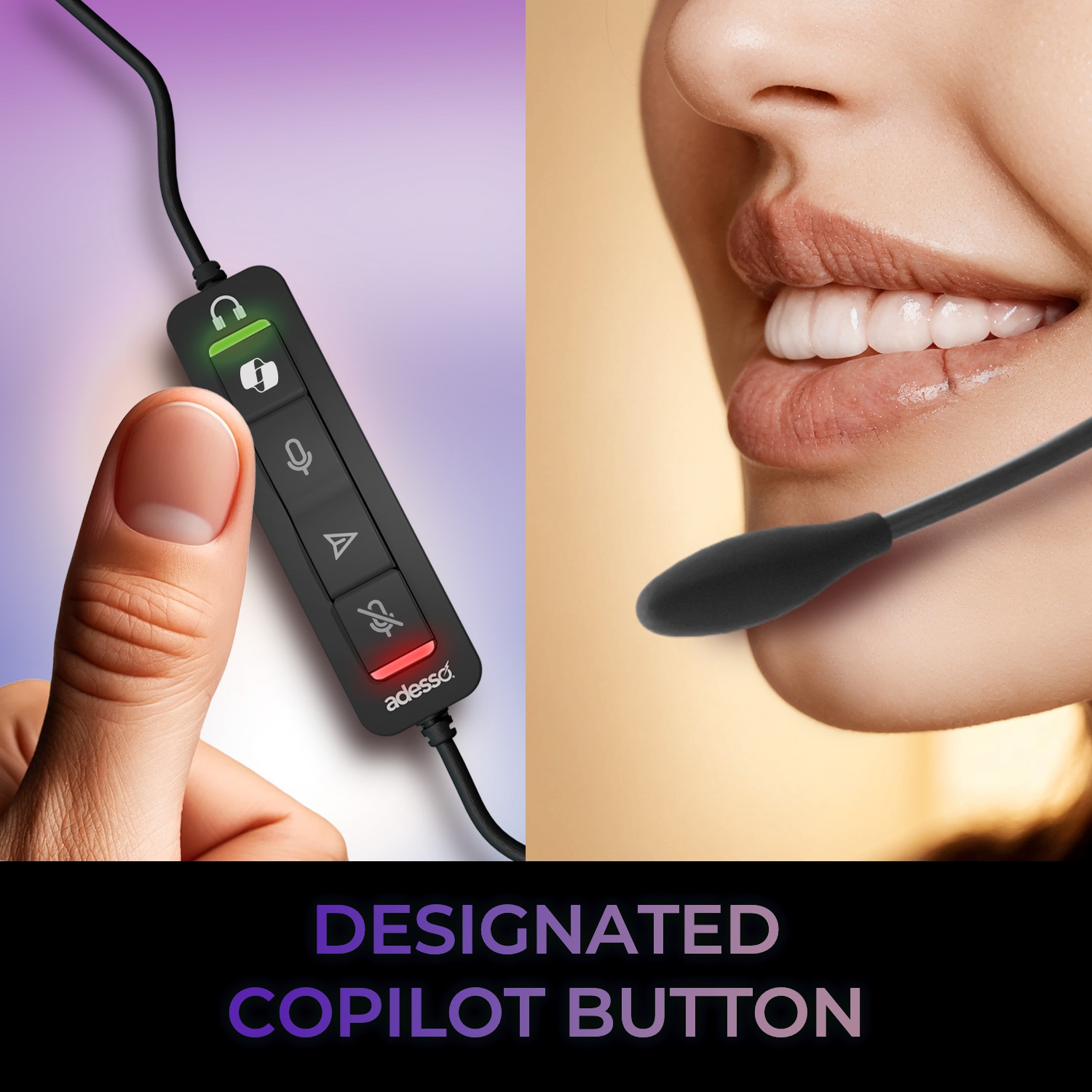 Adesso Xtream P7 USB-C Headset with Copilot Shortcut, Noise Cancellation Microphone