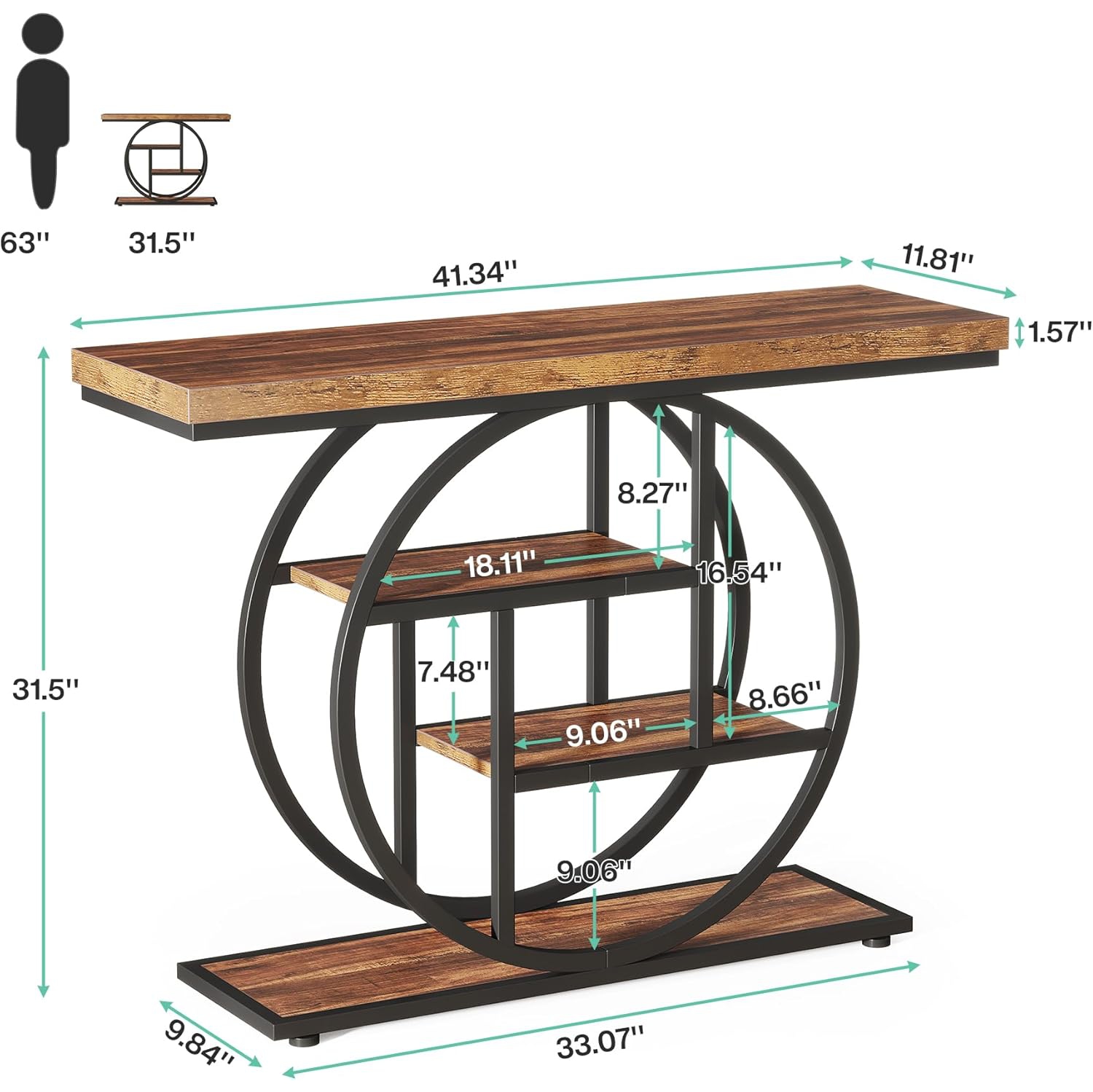 Tribesigns – Table console 41,3&nbsp;po, table d'entrée industrielle à 4 niveaux avec base circulaire