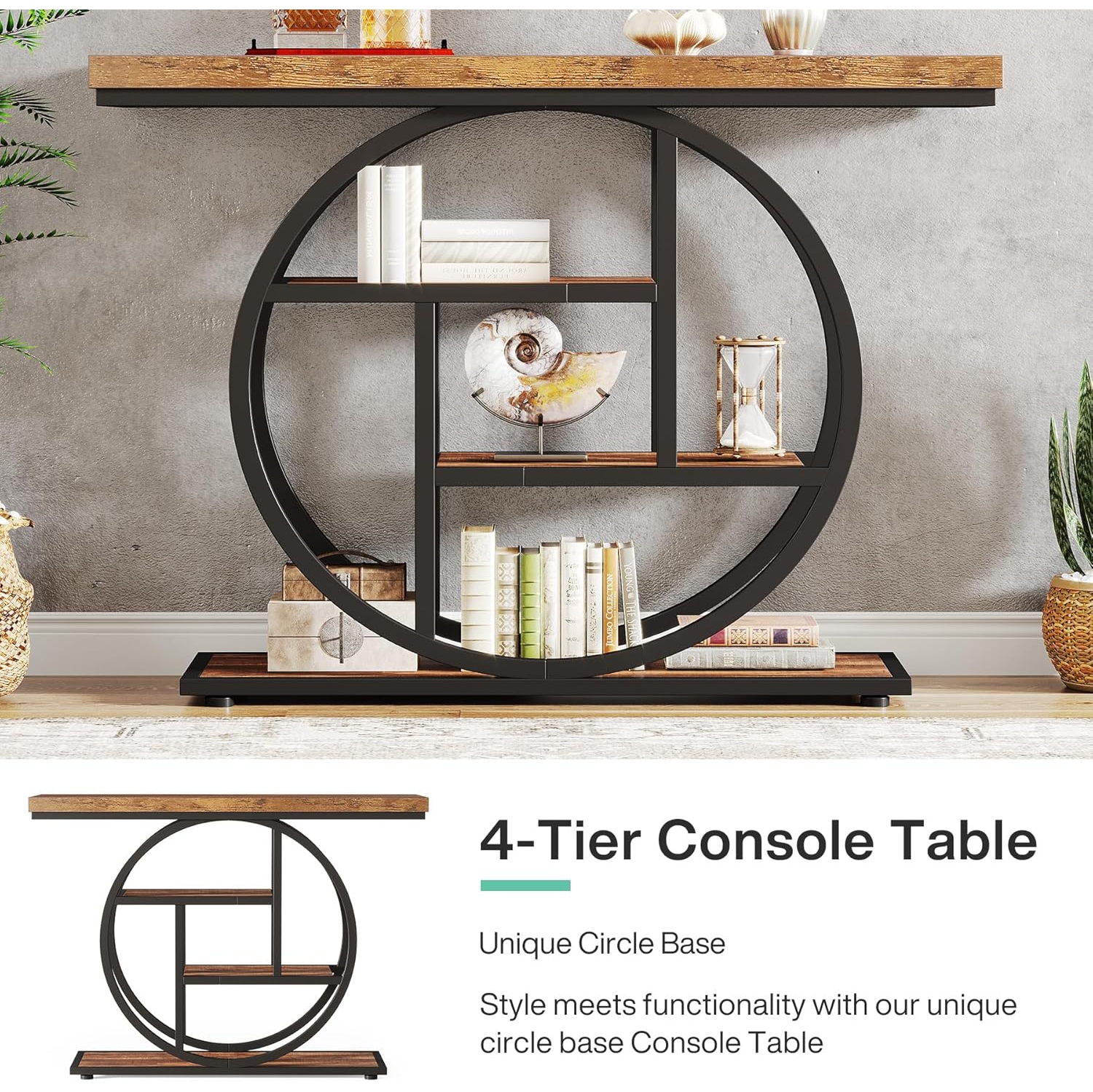 Tribesigns – Table console 41,3&nbsp;po, table d'entrée industrielle à 4 niveaux avec base circulaire