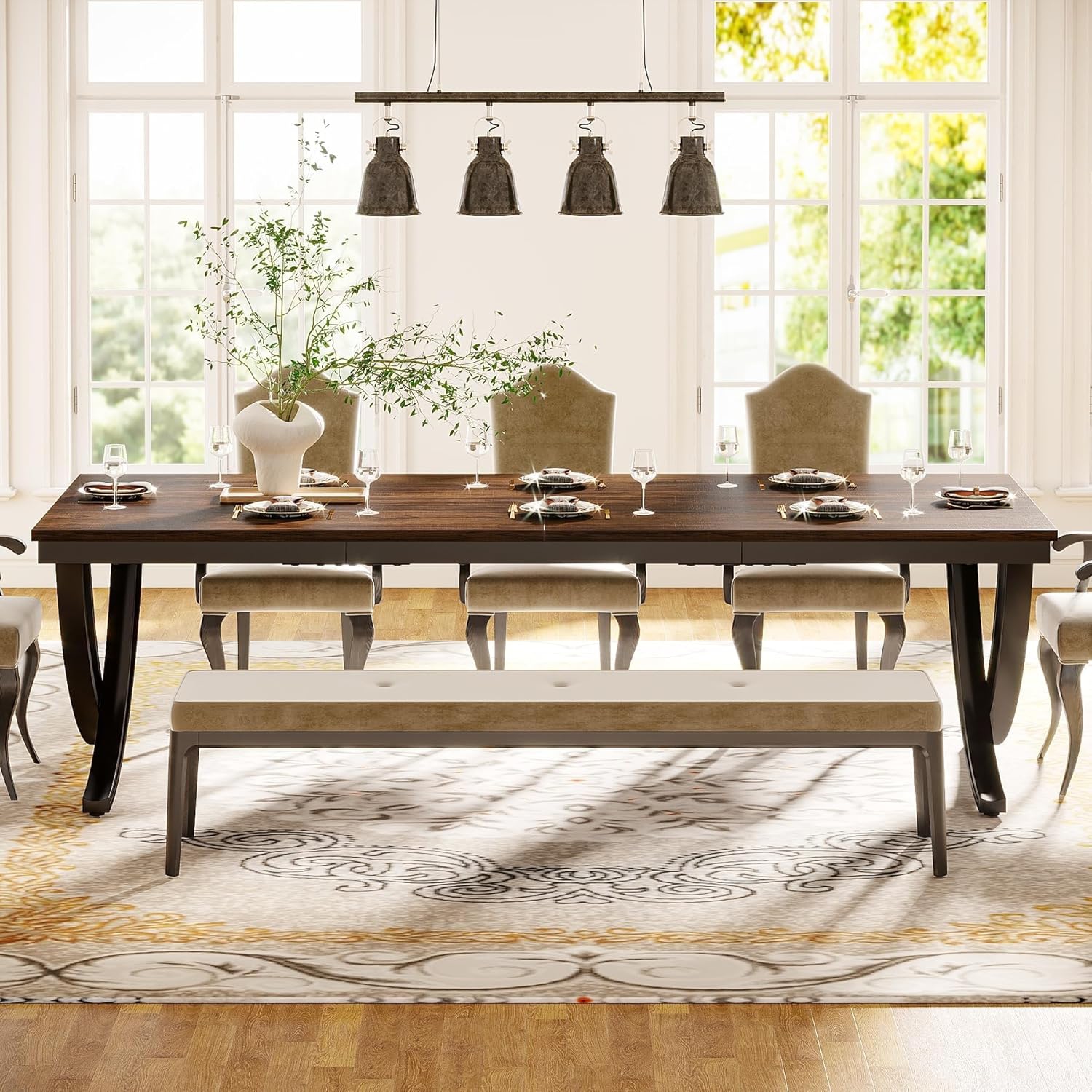 Table de salle à manger rectangulaire Tribesigns pour 6-8, grande table de salle à manger en bois 78&nbsp;po Farmhouse