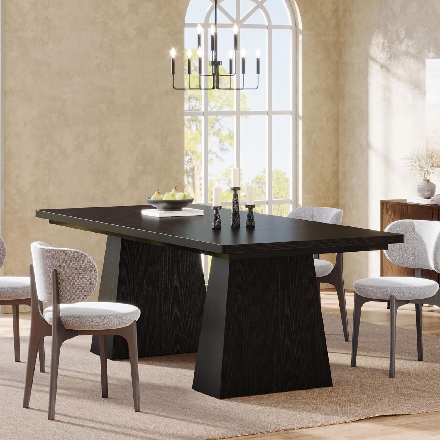 Tribesigns Dining Table for 6, Farmhouse Rectangular Table Kitchen Table with Double Pedestal