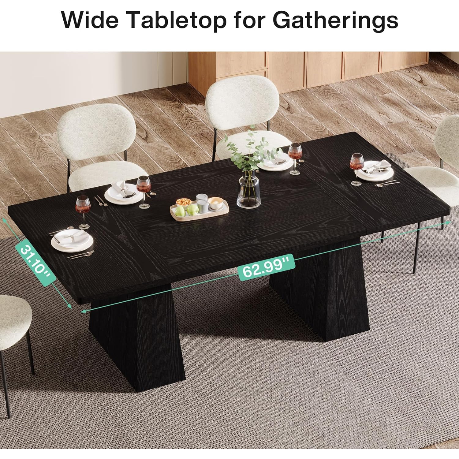 Tribesigns Dining Table for 6, Farmhouse Rectangular Table Kitchen Table with Double Pedestal